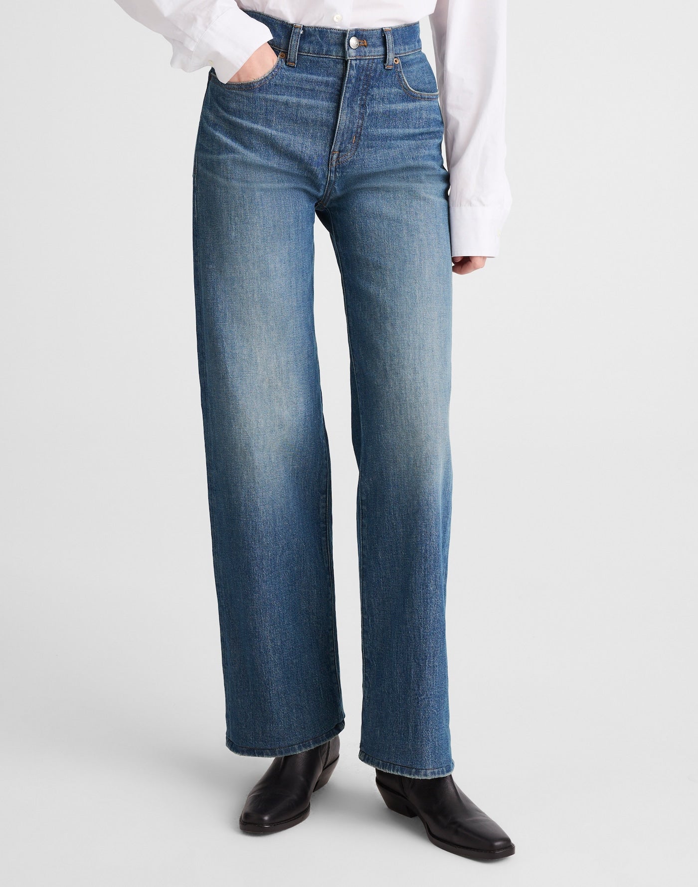 Madewell The Perfect Vintage Wide-Leg Jean in Black Rinse Wash 99% Cotton 1% Elastane
