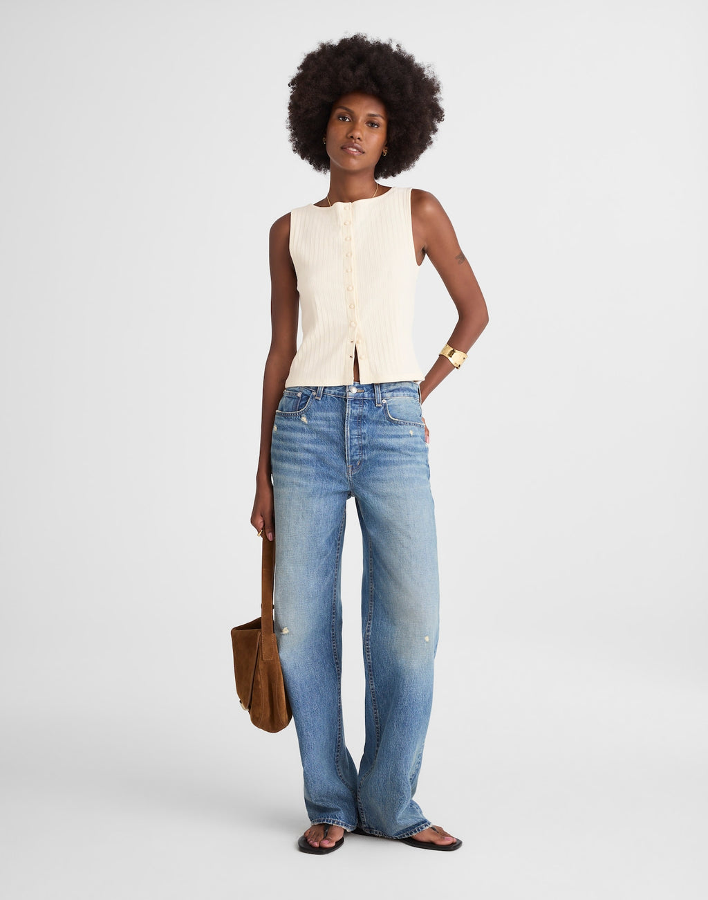 Madewell Ribbed Crewneck Shell Top 91% Cotton