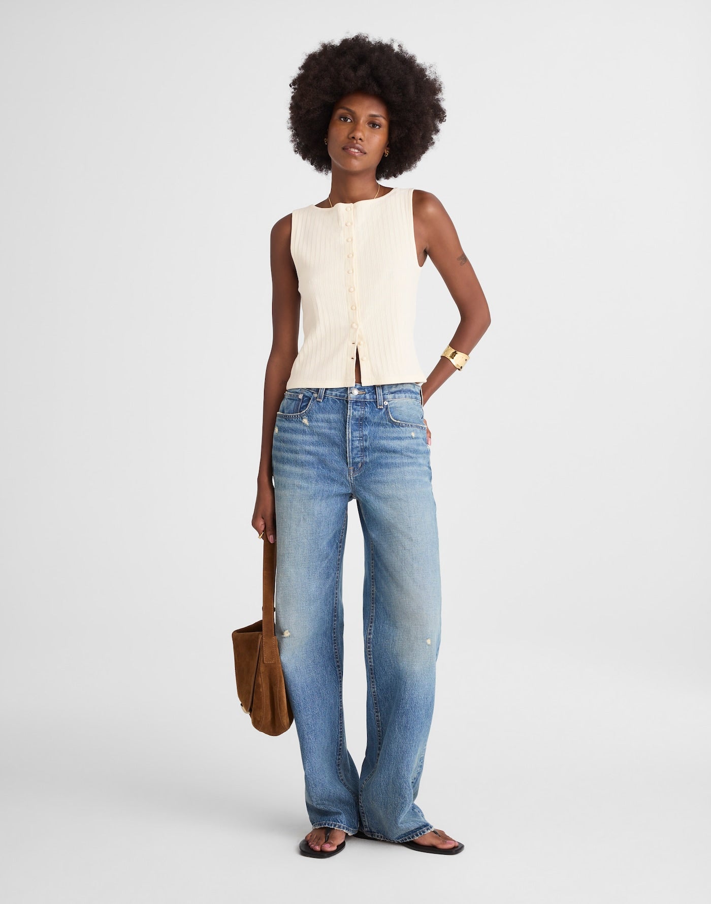 Madewell Ribbed Crewneck Shell Top 91% Cotton