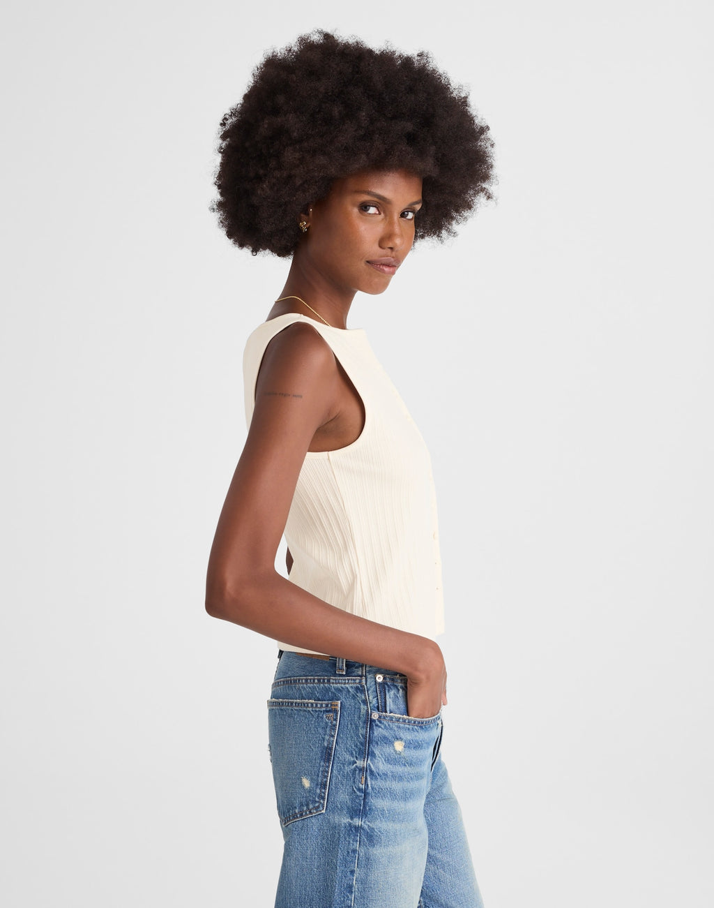 Madewell Ribbed Crewneck Shell Top 91% Cotton