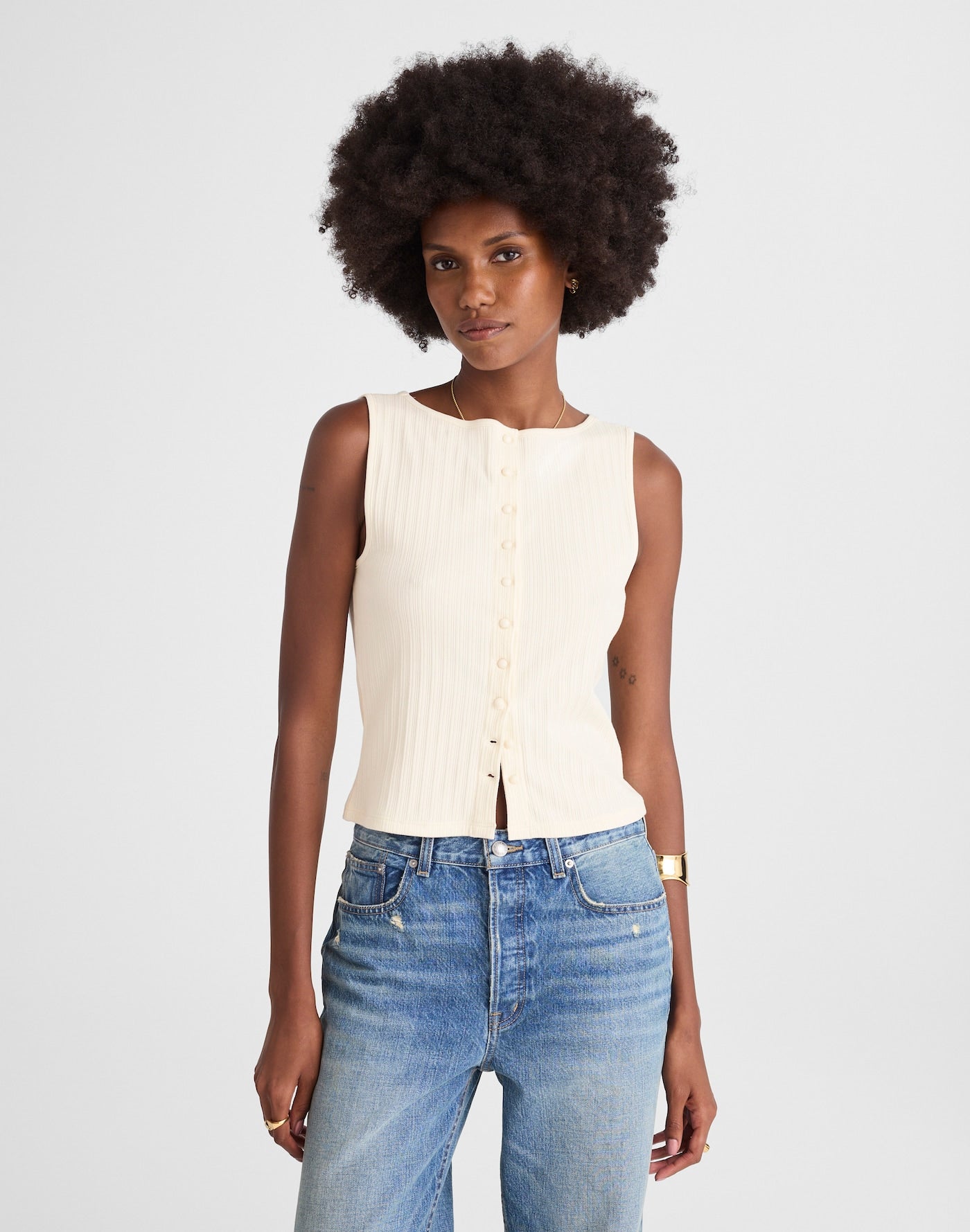 Madewell Ribbed Crewneck Shell Top 91% Cotton