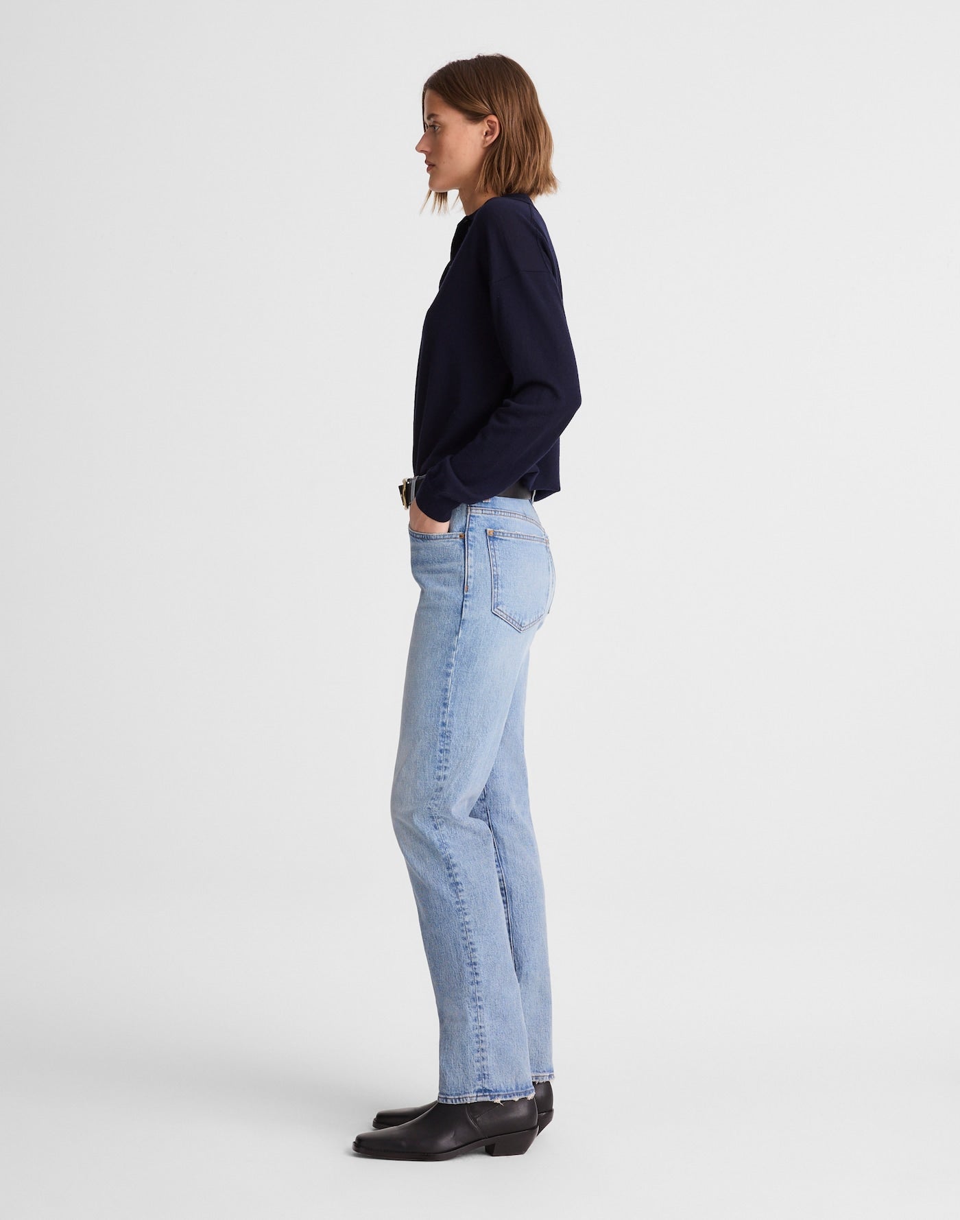 Madewell The Longline Straight Jean in Rigid Denim 99% Cotton 1% Elastane