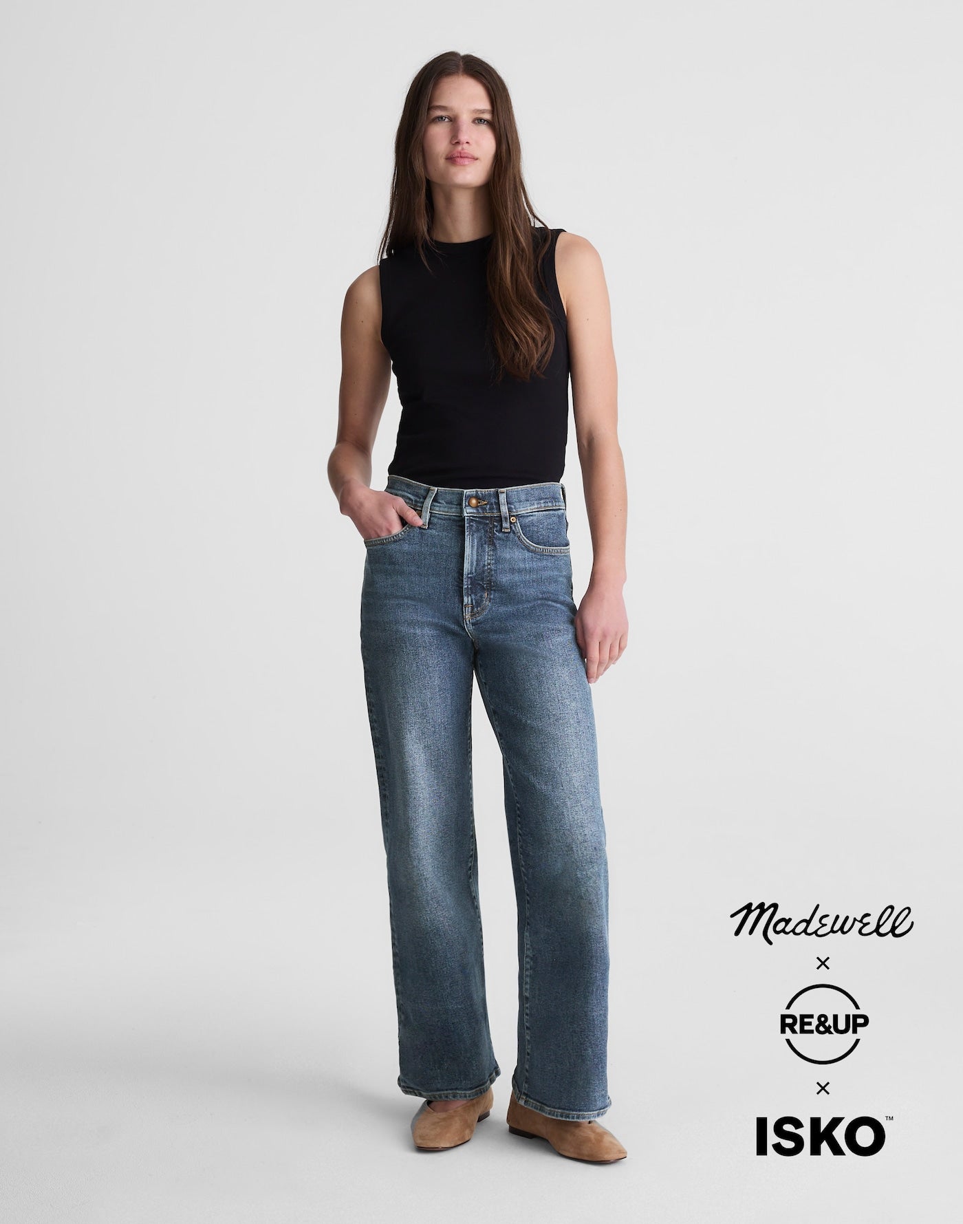 Madewell Circular Wide-Leg Jean in Premium ISKO Denim 71% Recycled Cotton 23% Viscose 4% Recycled Polyester 2% Elastane