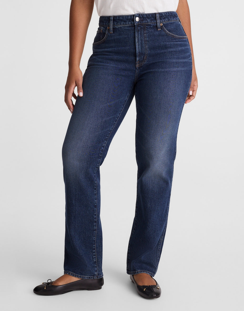 Madewell The Curvy Longline Straight Jean in Midnight Waters Wash 96% Regenagri Cotton 3% EME 1% Elastane