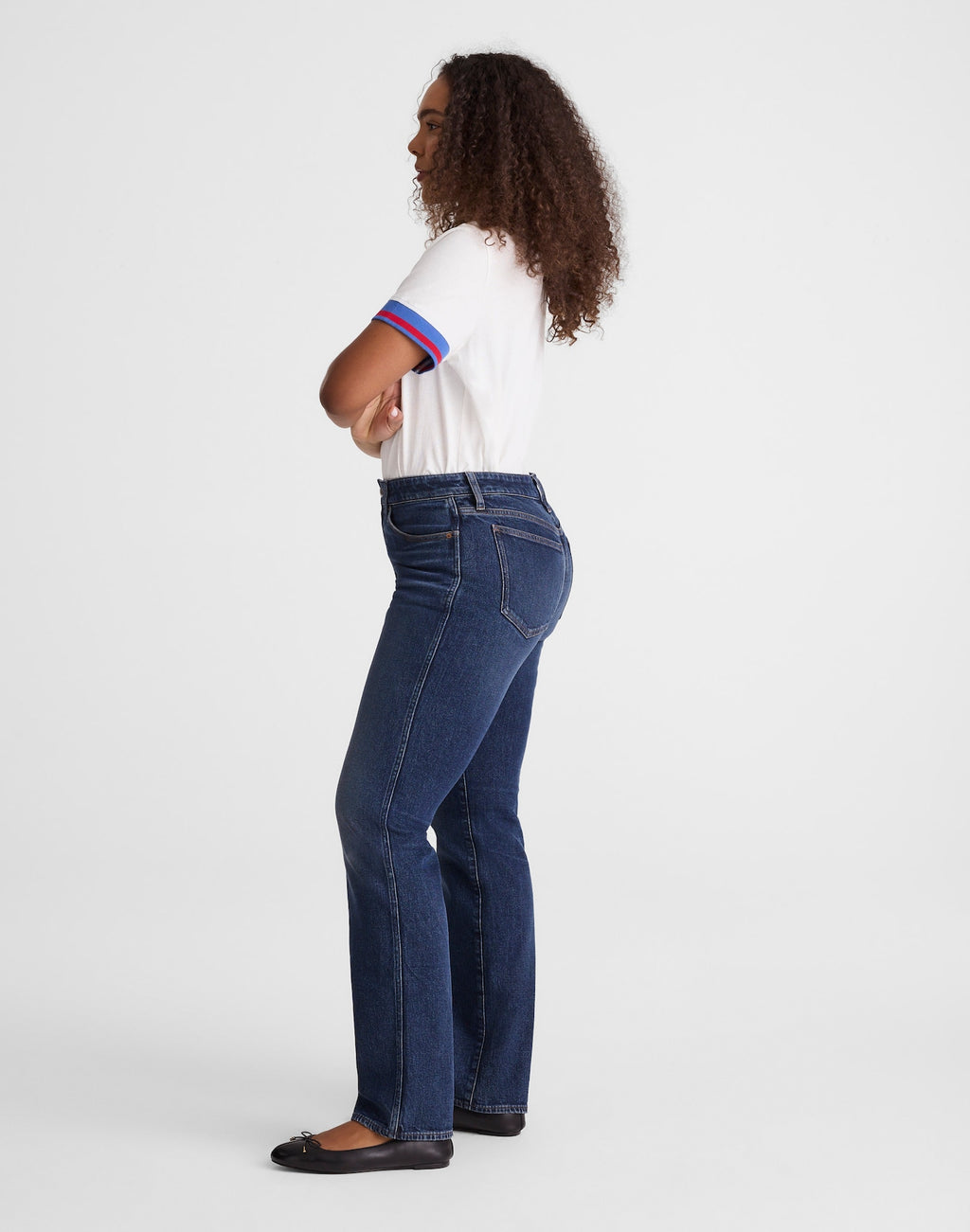 Madewell The Curvy Longline Straight Jean in Midnight Waters Wash 96% Regenagri Cotton 3% EME 1% Elastane