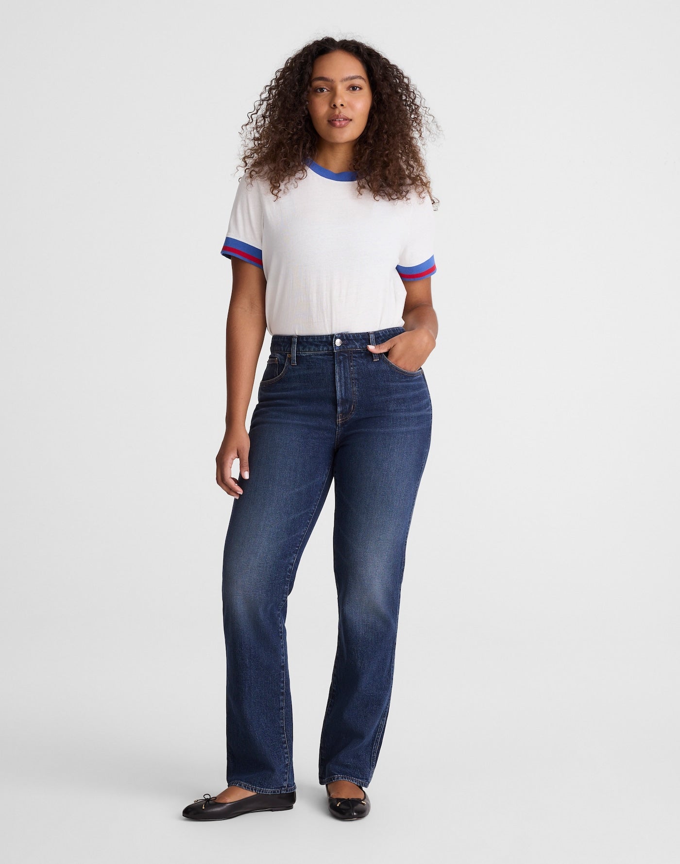 Madewell The Curvy Longline Straight Jean in Midnight Waters Wash 96% Regenagri Cotton 3% EME 1% Elastane