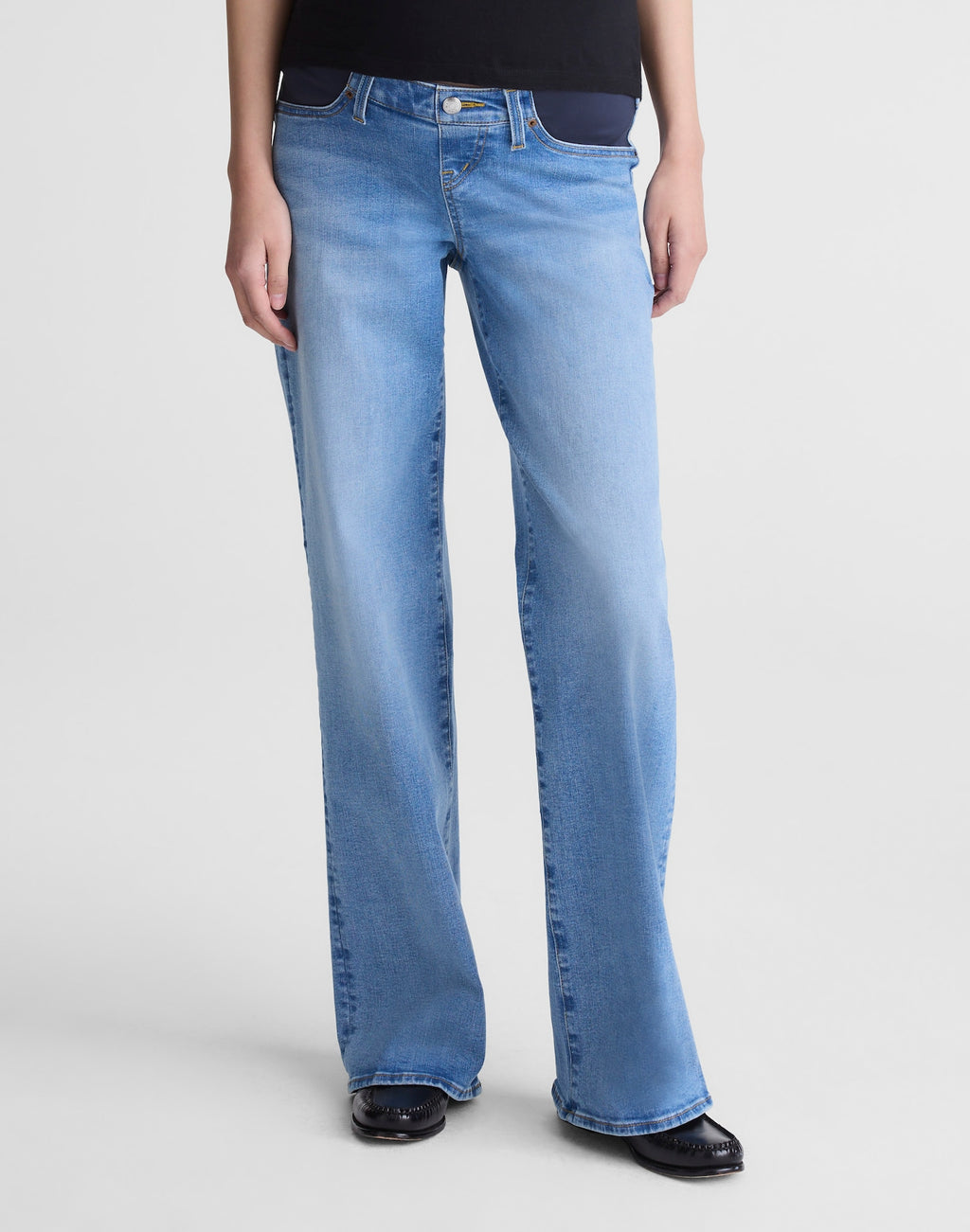 Madewell The Maternity Wide-Leg Jean in Super Stretch Denim Coastal Blue Wash 91% Cotton 6% Recycled Polyester 3% Elastane