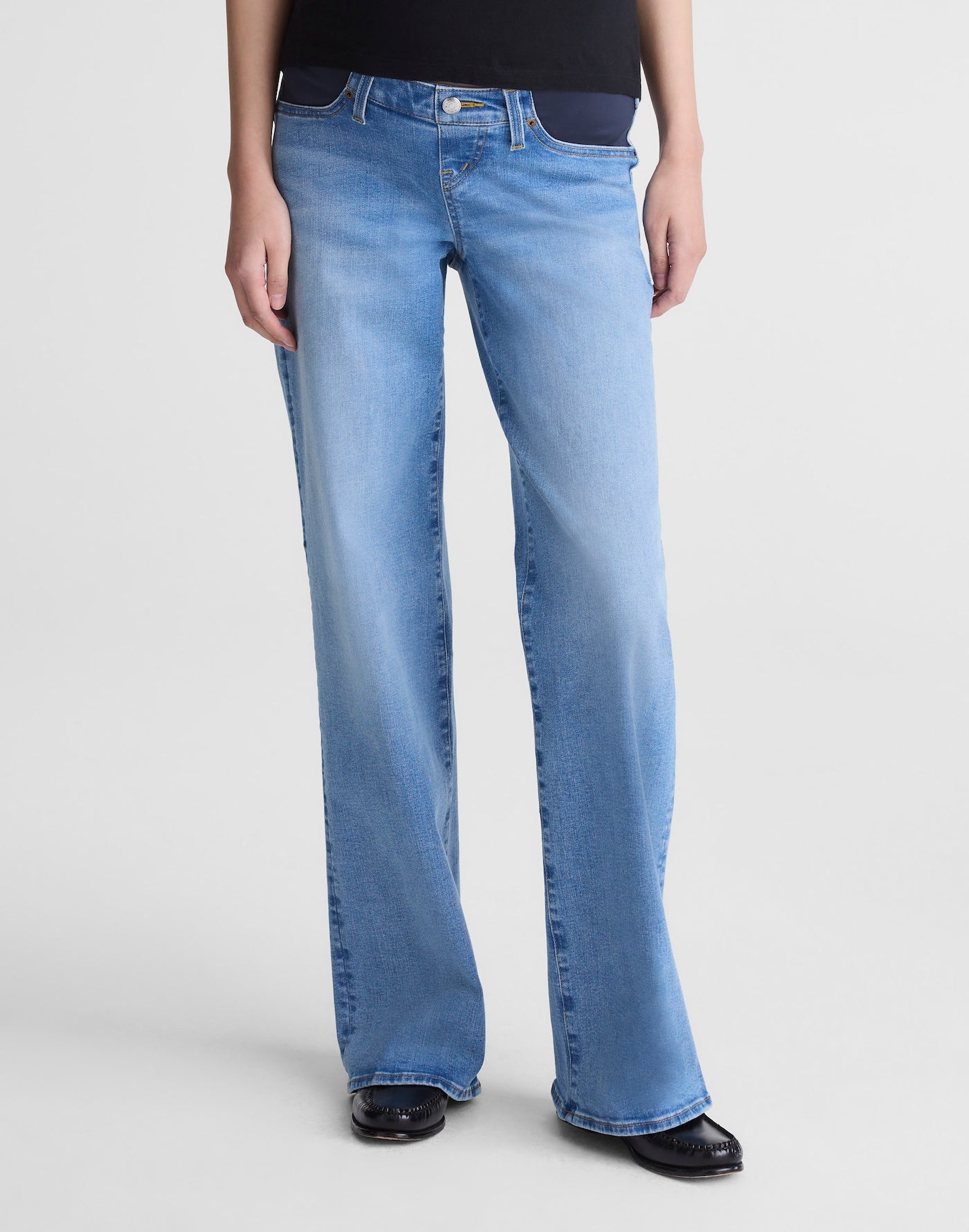 Madewell The Maternity Wide-Leg Jean in Super Stretch Denim Coastal Blue Wash 91% Cotton 6% Recycled Polyester 3% Elastane