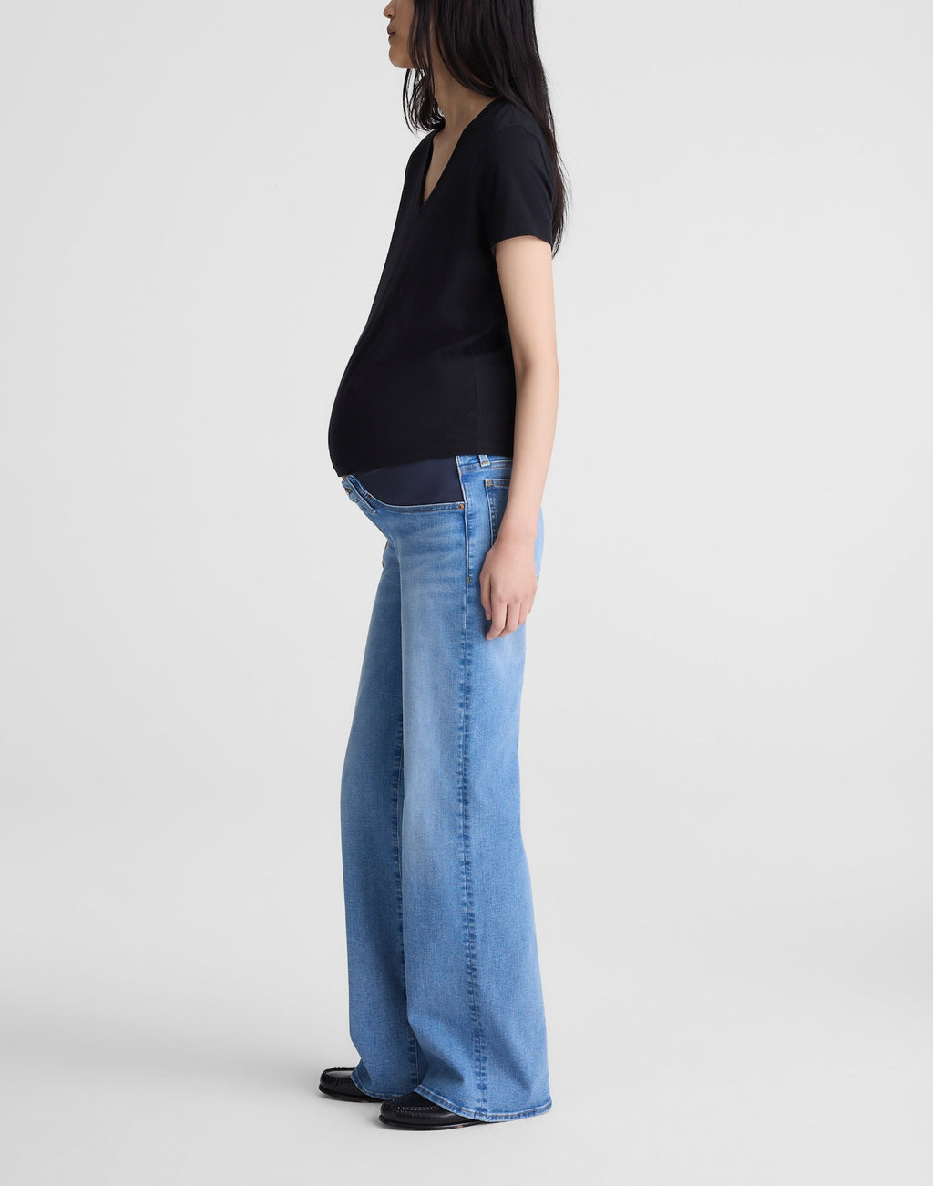 Madewell The Maternity Wide-Leg Jean in Super Stretch Denim Coastal Blue Wash 91% Cotton 6% Recycled Polyester 3% Elastane