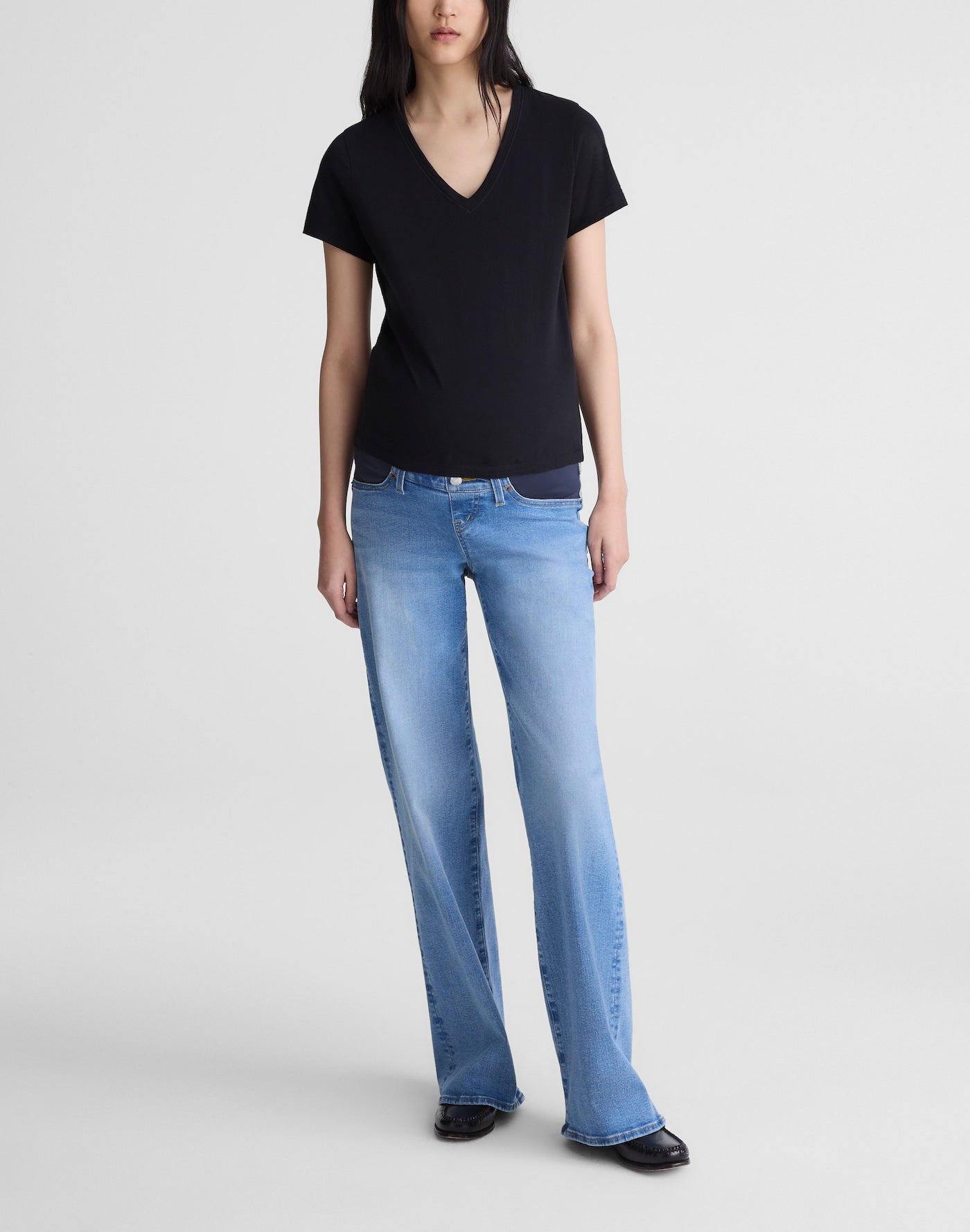 Madewell The Maternity Wide-Leg Jean in Super Stretch Denim Coastal Blue Wash 91% Cotton 6% Recycled Polyester 3% Elastane