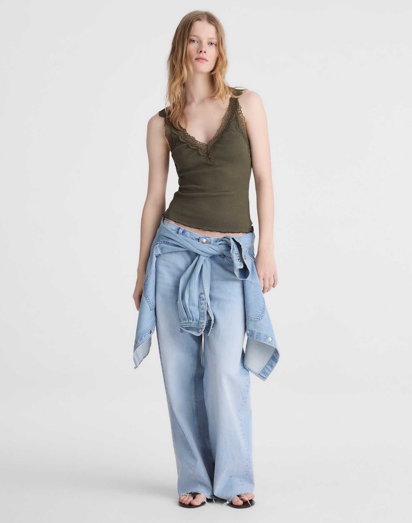 Madewell Lace-Trim Ribbed V-Neck Tank 56% Cotton 38% Modal 6% Elastane