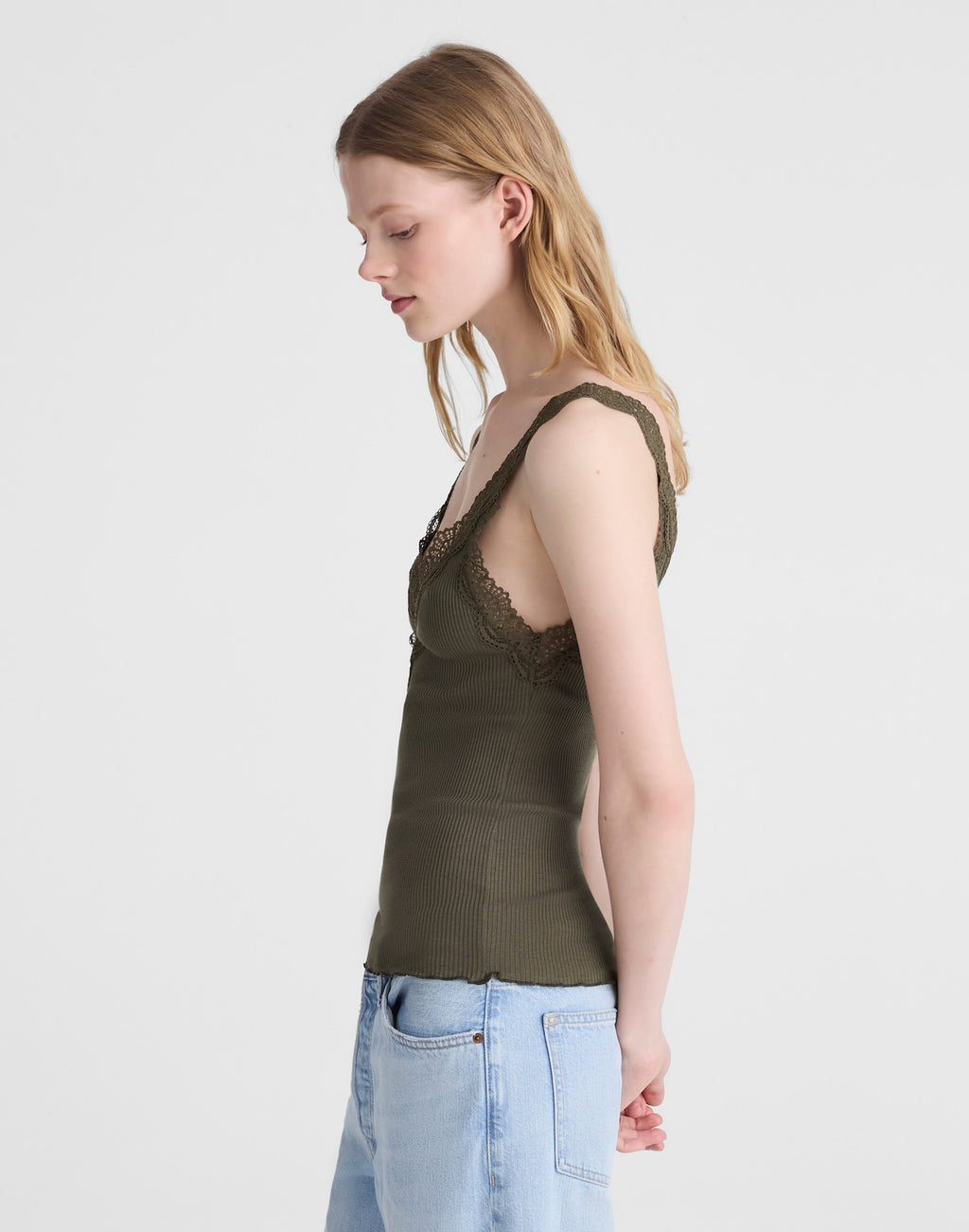 Madewell Lace-Trim Ribbed V-Neck Tank 56% Cotton 38% Modal 6% Elastane