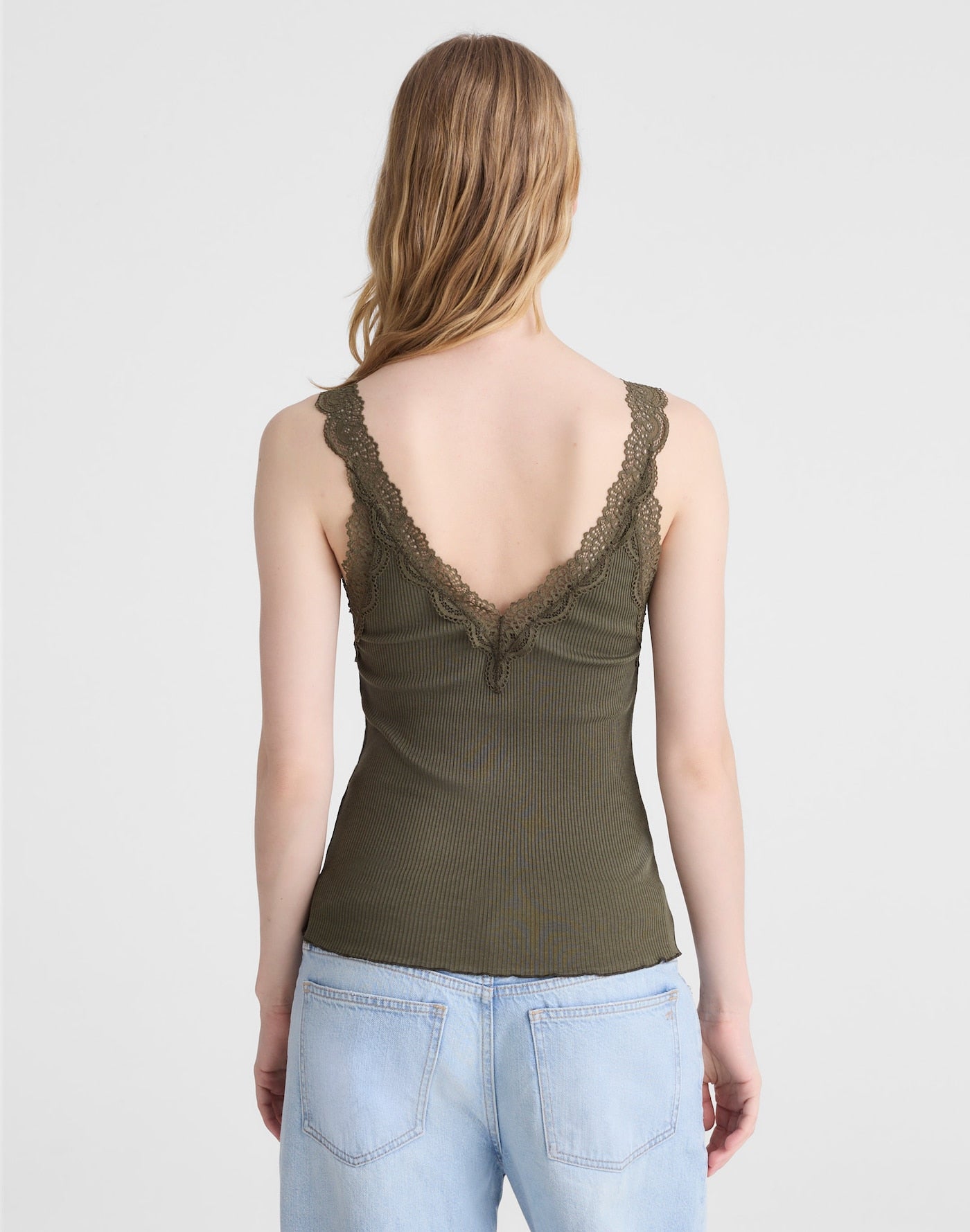 Madewell Lace-Trim Ribbed V-Neck Tank 56% Cotton 38% Modal 6% Elastane