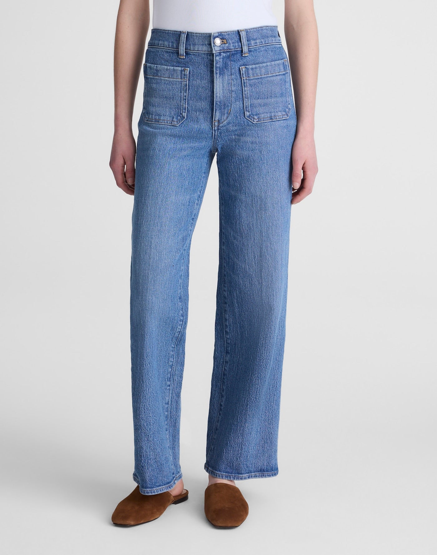 Madewell The Emmett Wide-Leg Full Length Jean Patch Pocket Edition in Driftwater Wash 99% Cotton 1% Elastane
