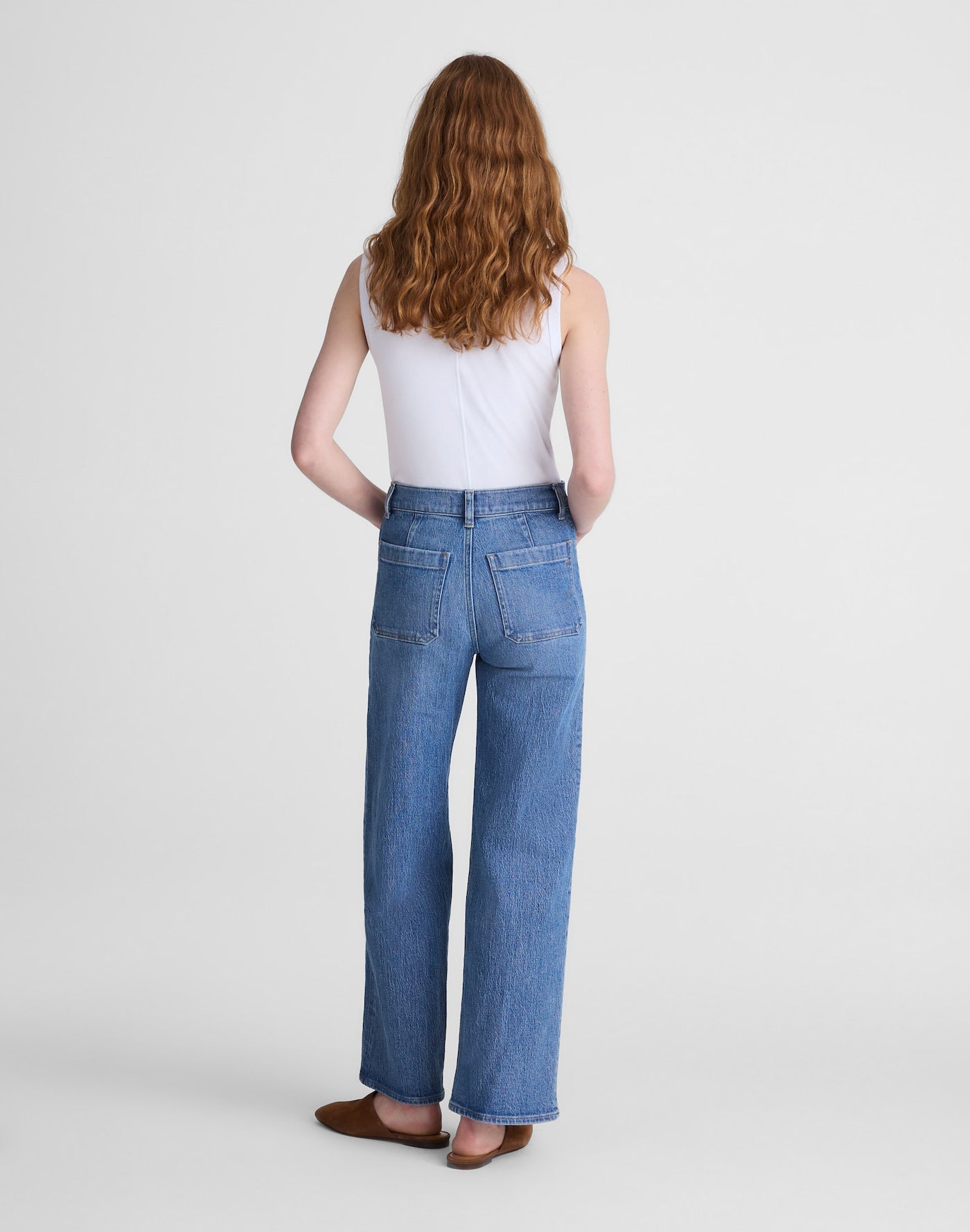 Madewell The Emmett Wide-Leg Full Length Jean Patch Pocket Edition in Driftwater Wash 99% Cotton 1% Elastane