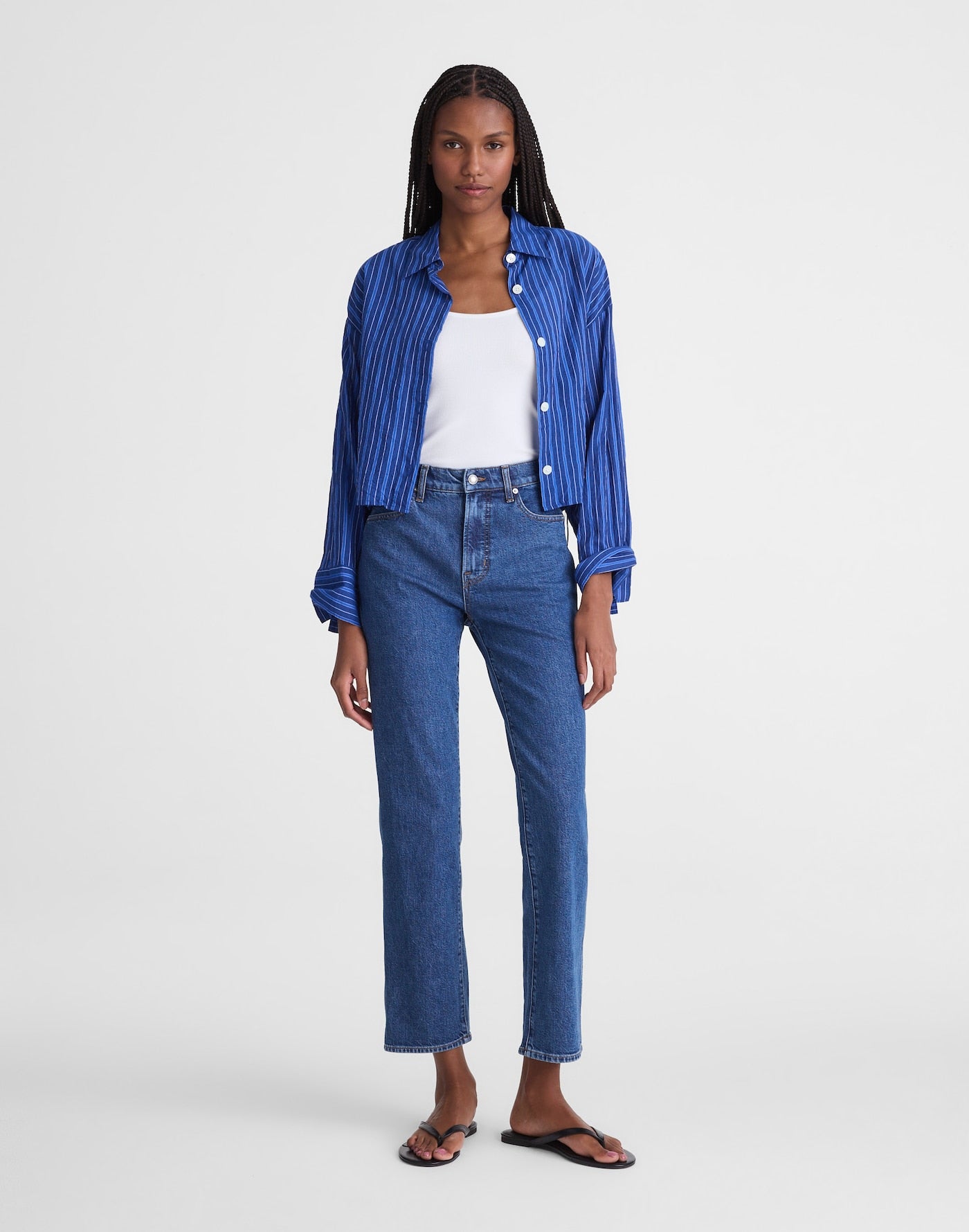 Madewell The Longline Straight Crop Jean in Foster Wash 99% Cotton 1% Elastane