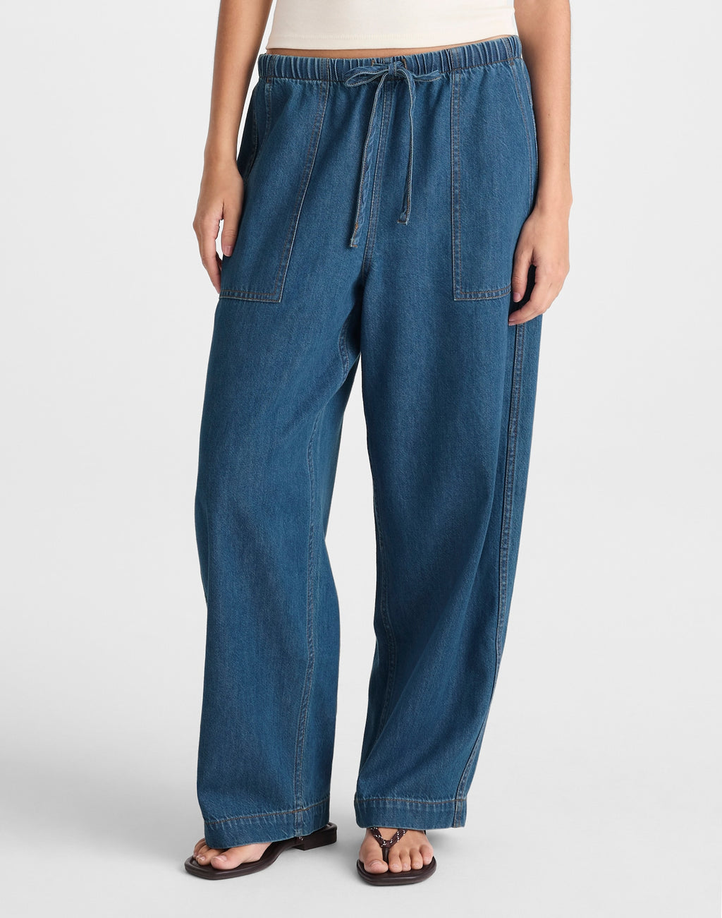 Madewell Pull-On Barrel-Leg Utility Pants in Airy Denim 65% Cotton 35% TENCEL Lyocell