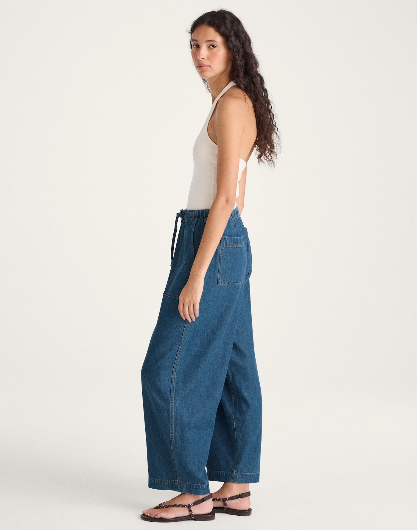 Madewell Pull-On Barrel-Leg Utility Pants in Airy Denim 65% Cotton 35% TENCEL Lyocell