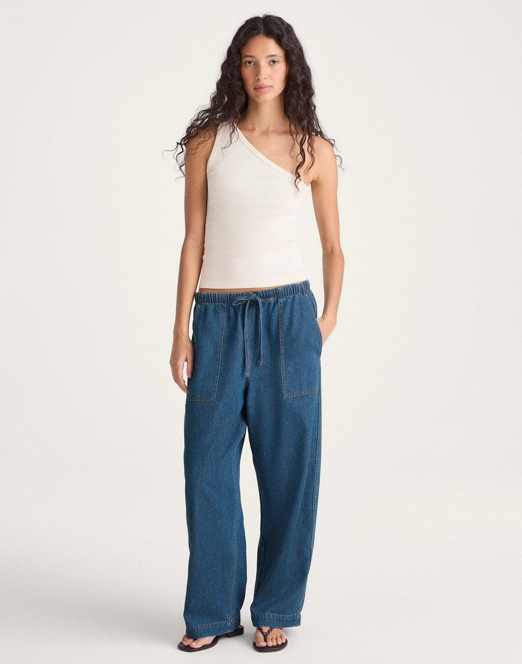 Madewell Pull-On Barrel-Leg Utility Pants in Airy Denim 65% Cotton 35% TENCEL Lyocell