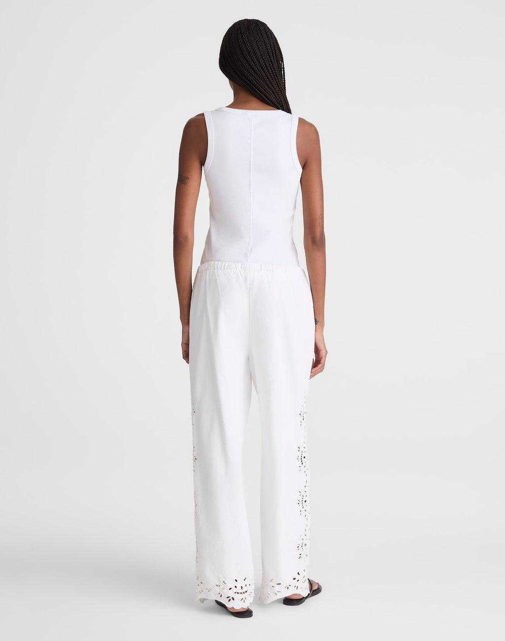 Madewell Embroidered Denim Pull-On Pants in Tile White 58% Cotton 42% TENCEL Lyocell