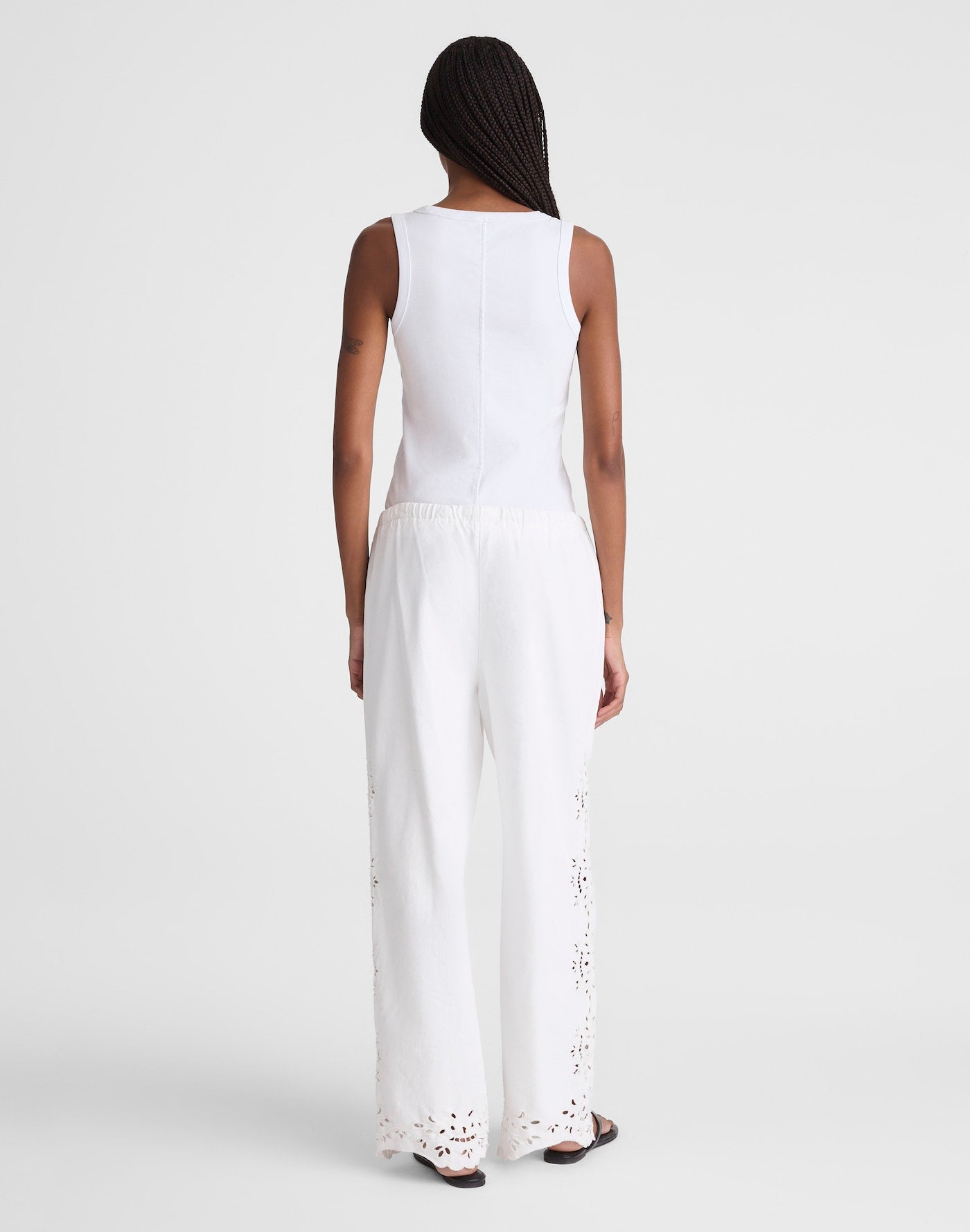 Madewell Embroidered Denim Pull-On Pants in Tile White 58% Cotton 42% TENCEL Lyocell