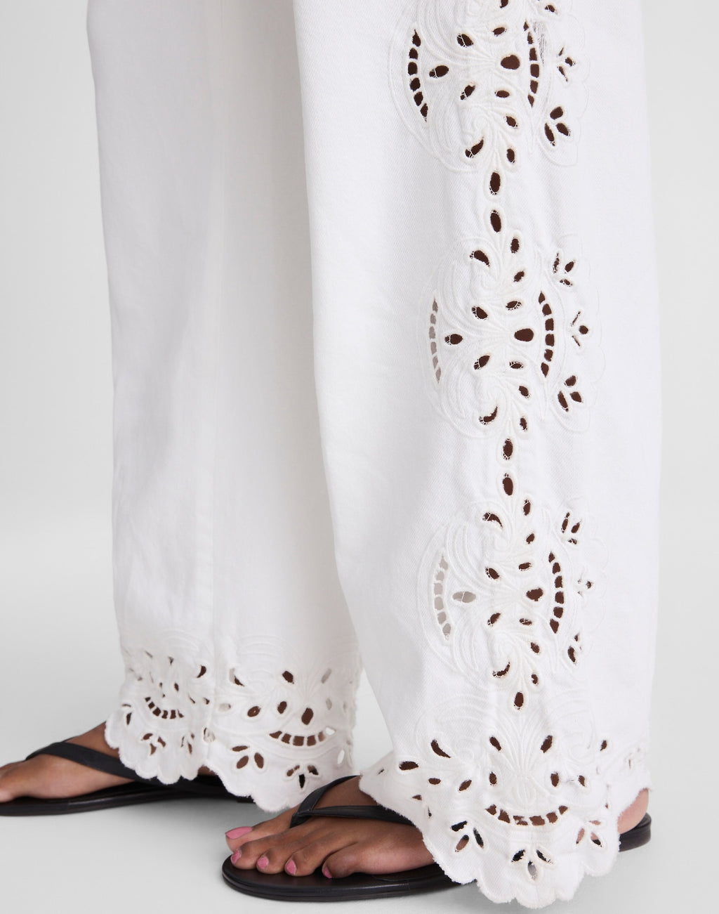 Madewell Embroidered Denim Pull-On Pants in Tile White 58% Cotton 42% TENCEL Lyocell