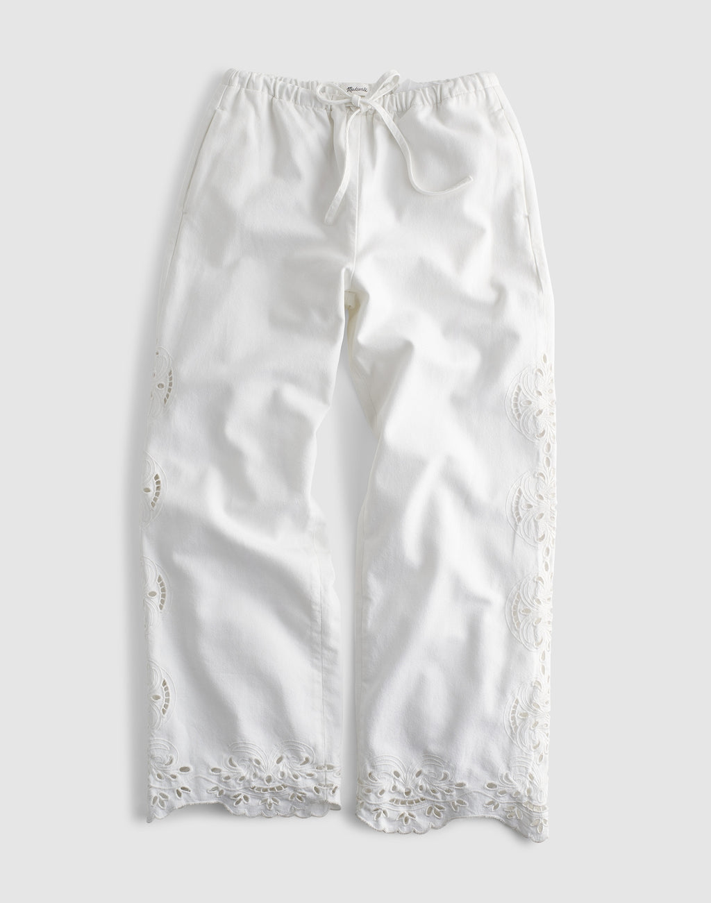 Madewell Embroidered Denim Pull-On Pants in Tile White 58% Cotton 42% TENCEL Lyocell
