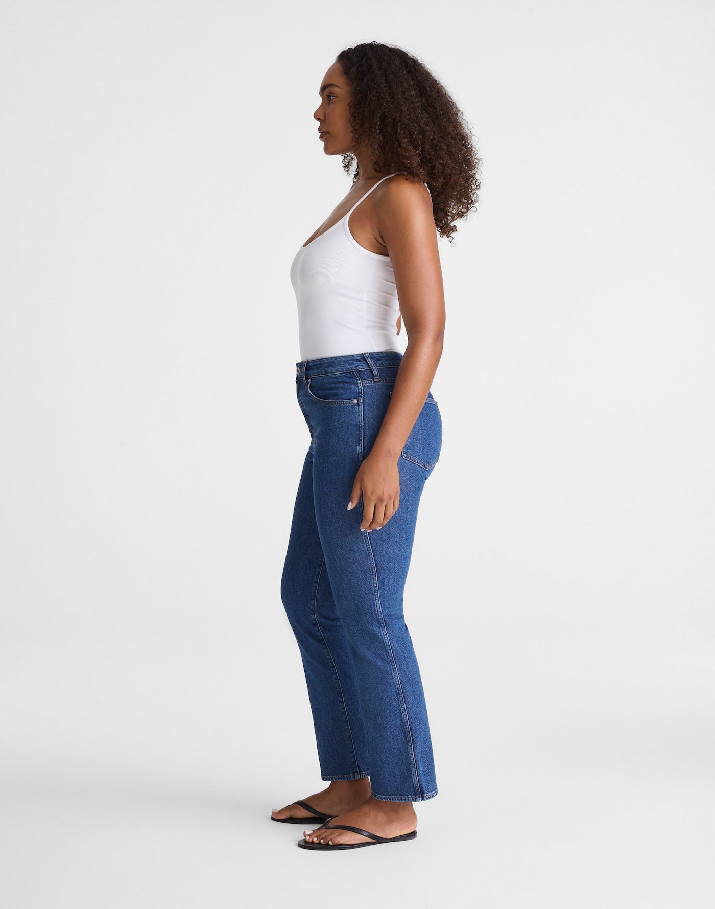 Madewell The Curvy Longline Straight Crop Jean in Marina Blue Wash 99% Cotton 1% Elastane