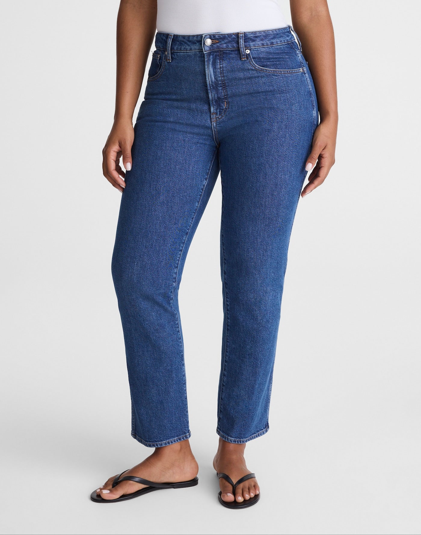 Madewell The Curvy Longline Straight Crop Jean in Marina Blue Wash 99% Cotton 1% Elastane