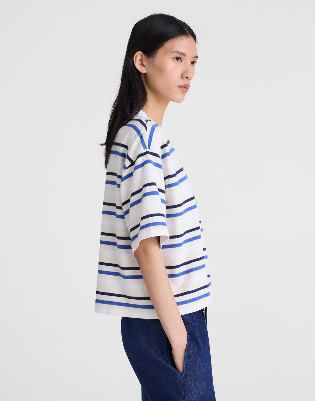 Madewell Easy Crewneck Short-Sleeve Tee 100% Cotton Boxy Fit Navy
