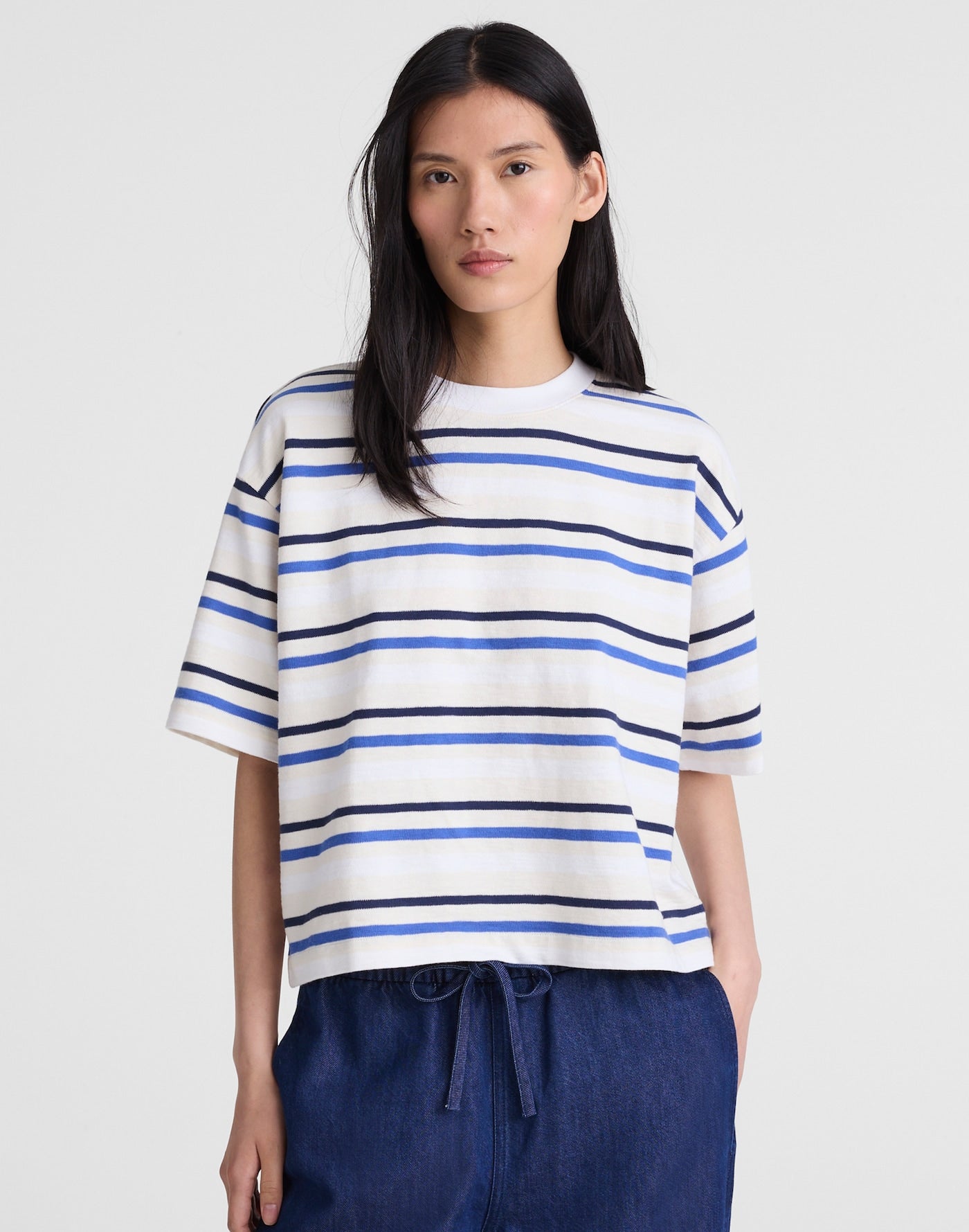 Madewell Easy Crewneck Short-Sleeve Tee 100% Cotton Boxy Fit Navy