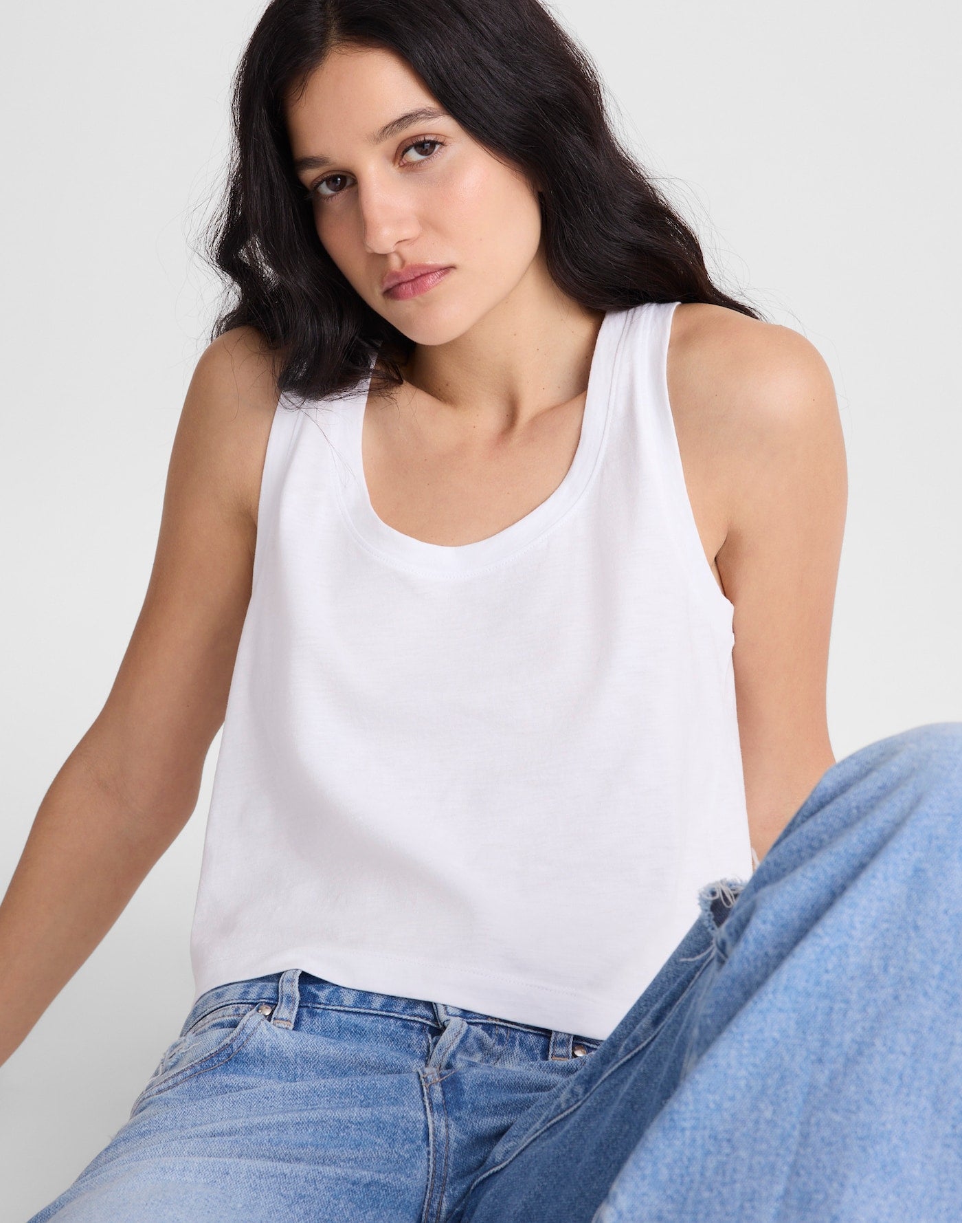 Madewell The Easy Crop Scoopneck Tank in Soft Slub 100% Cotton