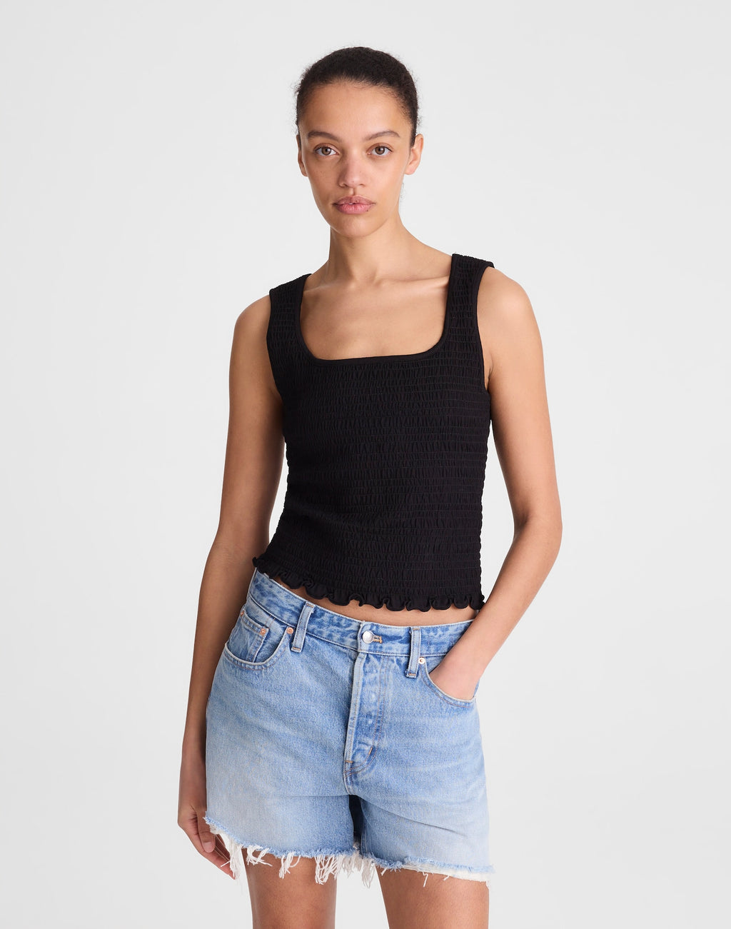 Madewell Smocked Scoopneck Tank Cotton-Modal
