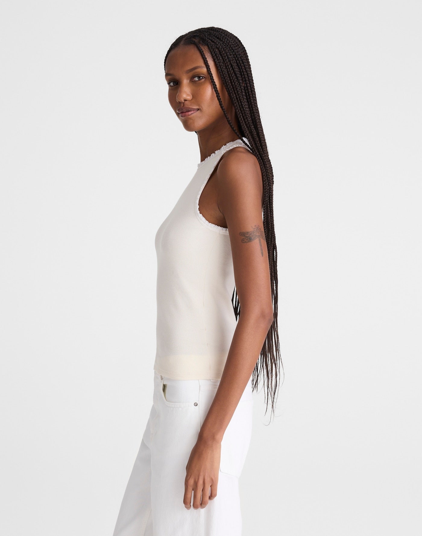 Madewell Lace-Trim Ribbed Tank 94% Cotton Elastane