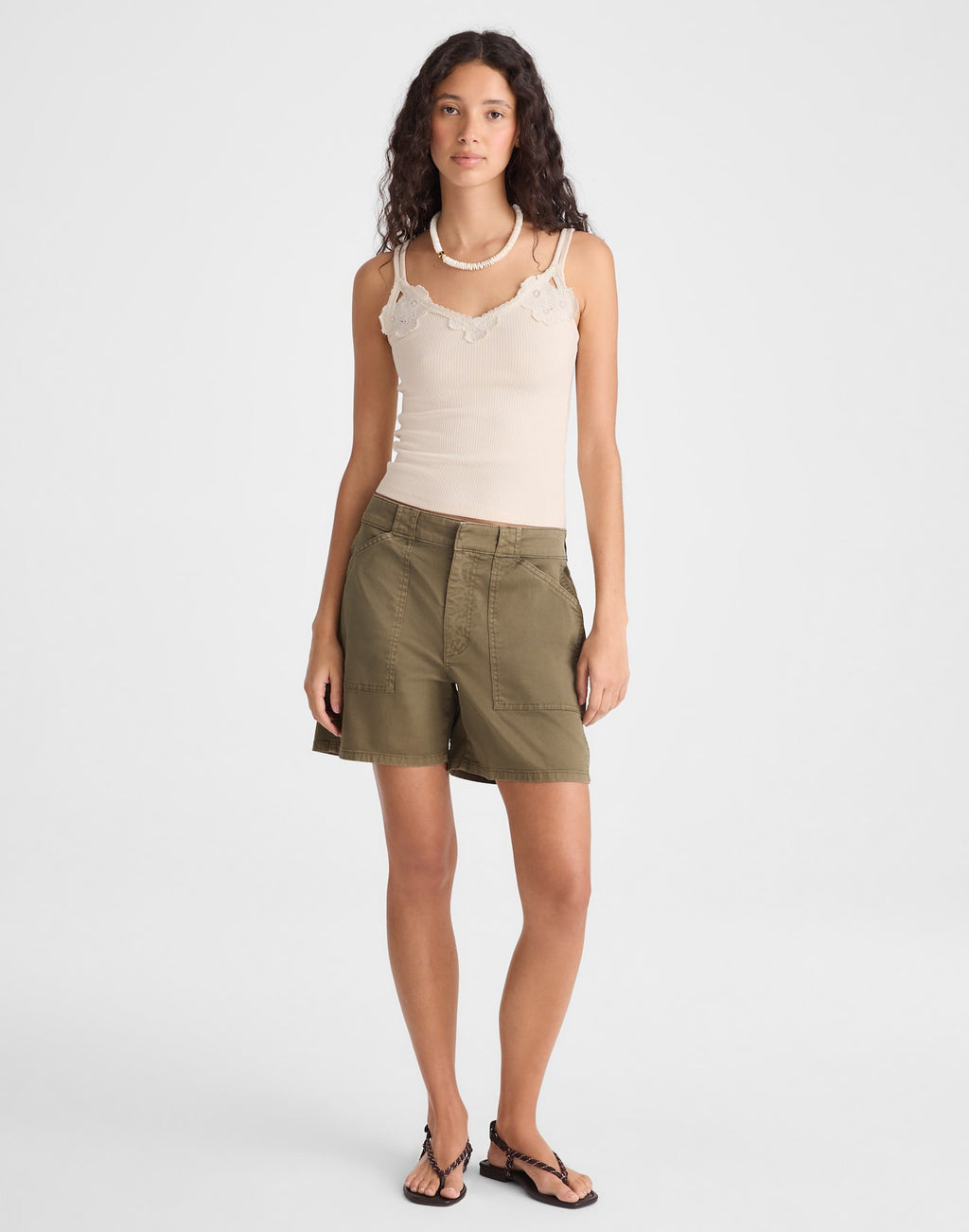 Madewell Floral-Lace V-Neck Tank 54% Cotton 42% Modal 4% Elastane