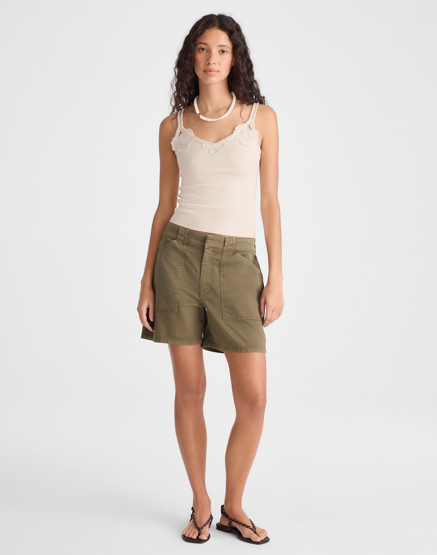 Madewell Floral-Lace V-Neck Tank 54% Cotton 42% Modal 4% Elastane