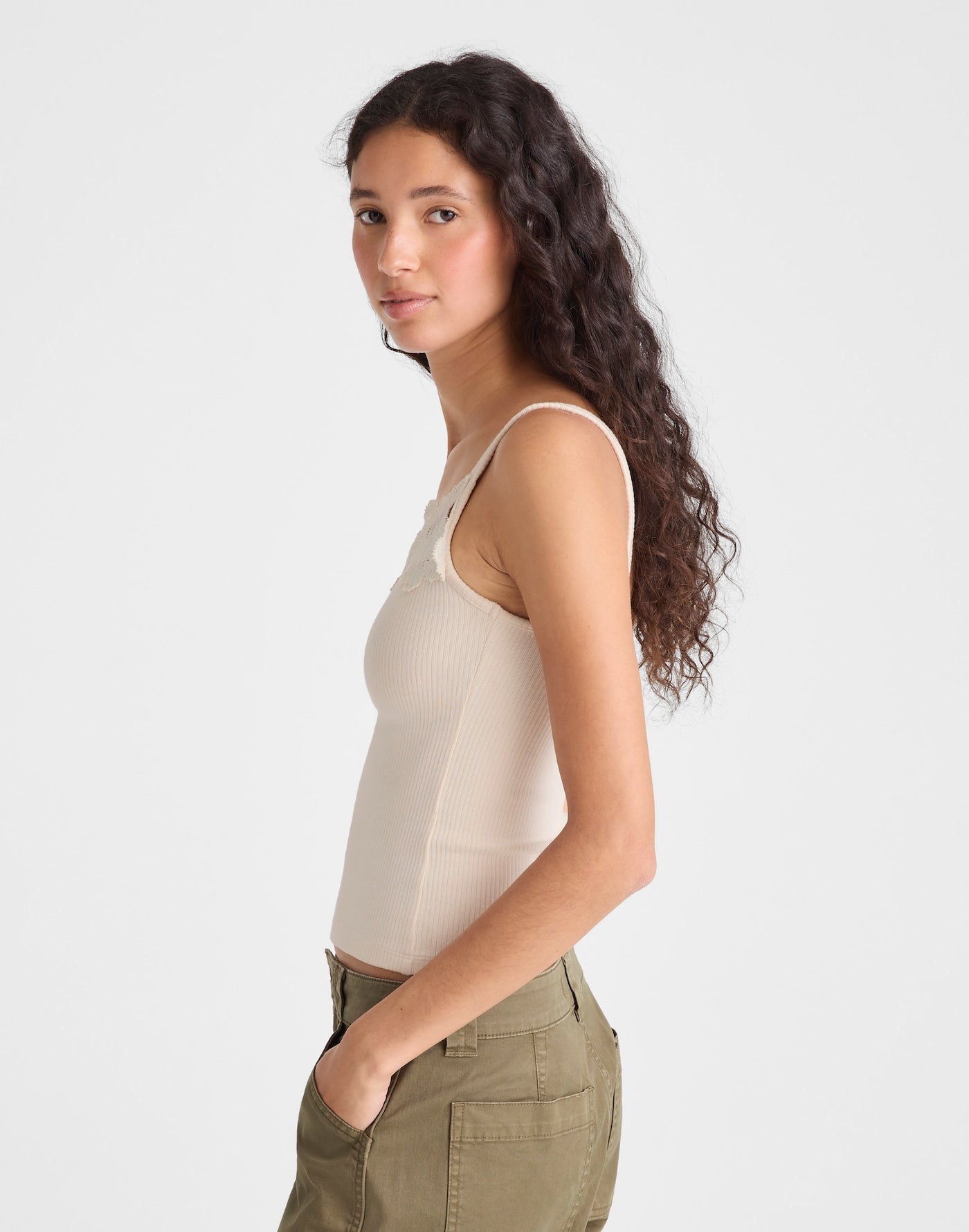 Madewell Floral-Lace V-Neck Tank 54% Cotton 42% Modal 4% Elastane