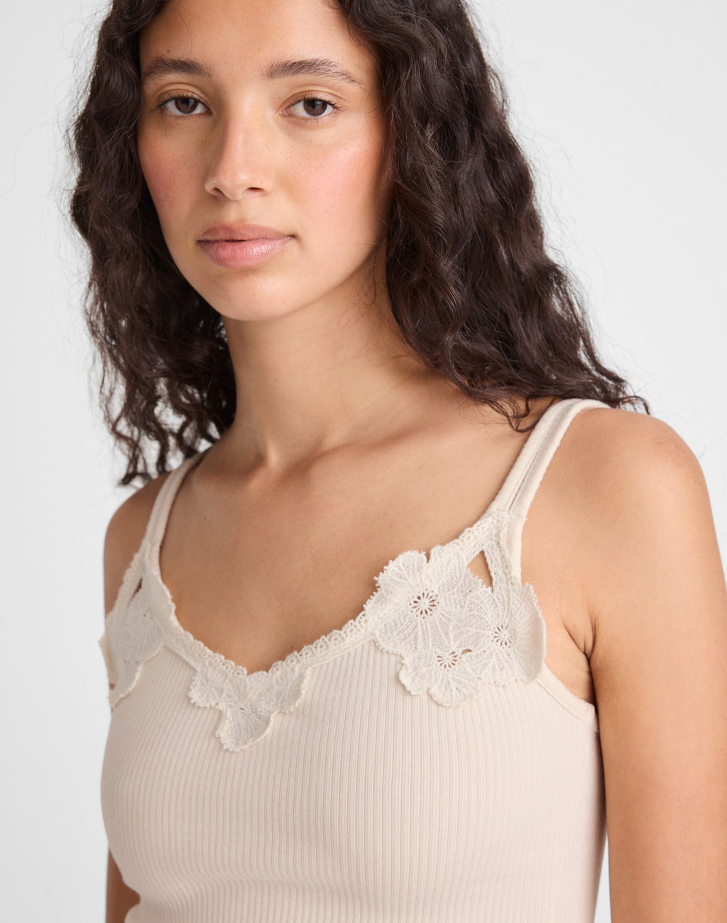 Madewell Floral-Lace V-Neck Tank 54% Cotton 42% Modal 4% Elastane