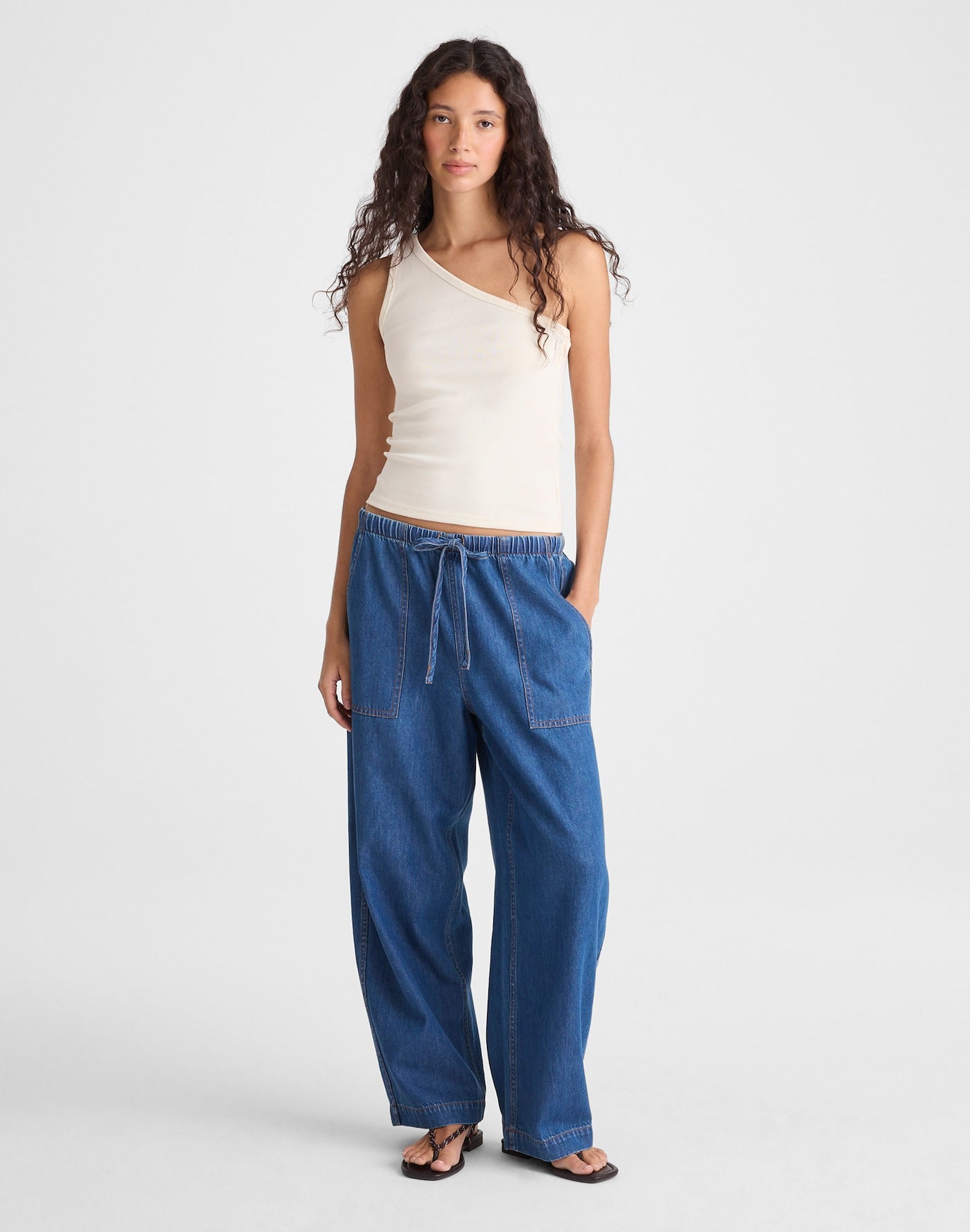 Madewell The 90s One-Shoulder Tank in Compact Cotton 100% Cotton