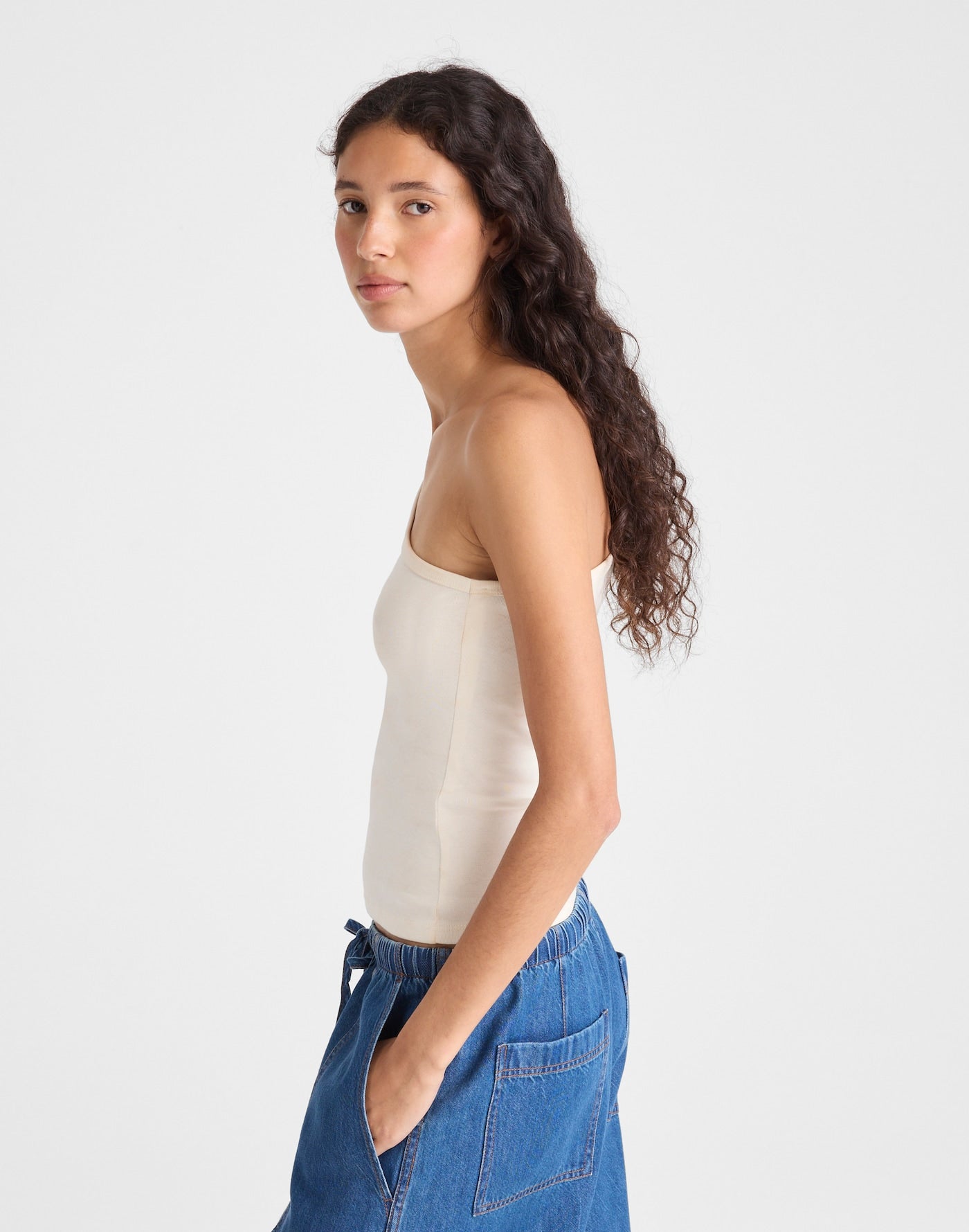 Madewell The 90s One-Shoulder Tank in Compact Cotton 100% Cotton