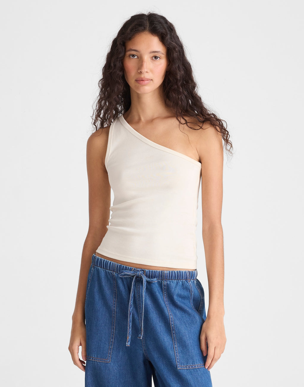 Madewell The 90s One-Shoulder Tank in Compact Cotton 100% Cotton