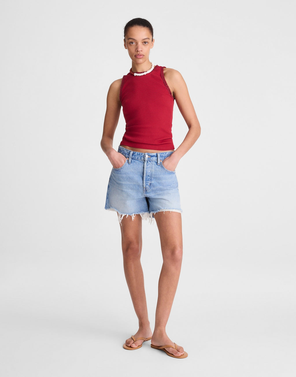 Madewell Lace-Trim Ribbed Tank 94% Cotton