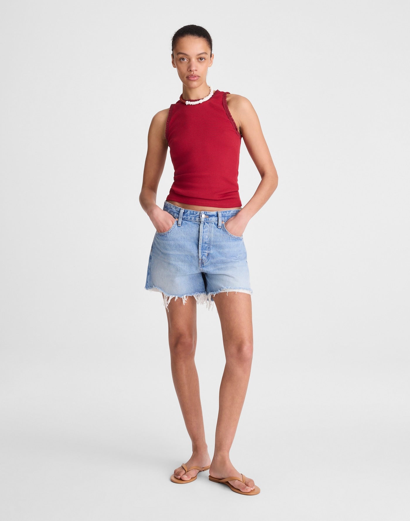 Madewell Lace-Trim Ribbed Tank 94% Cotton