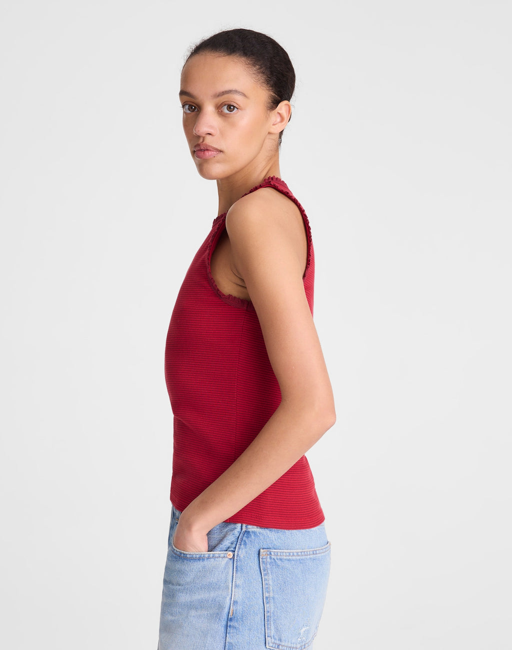 Madewell Lace-Trim Ribbed Tank 94% Cotton