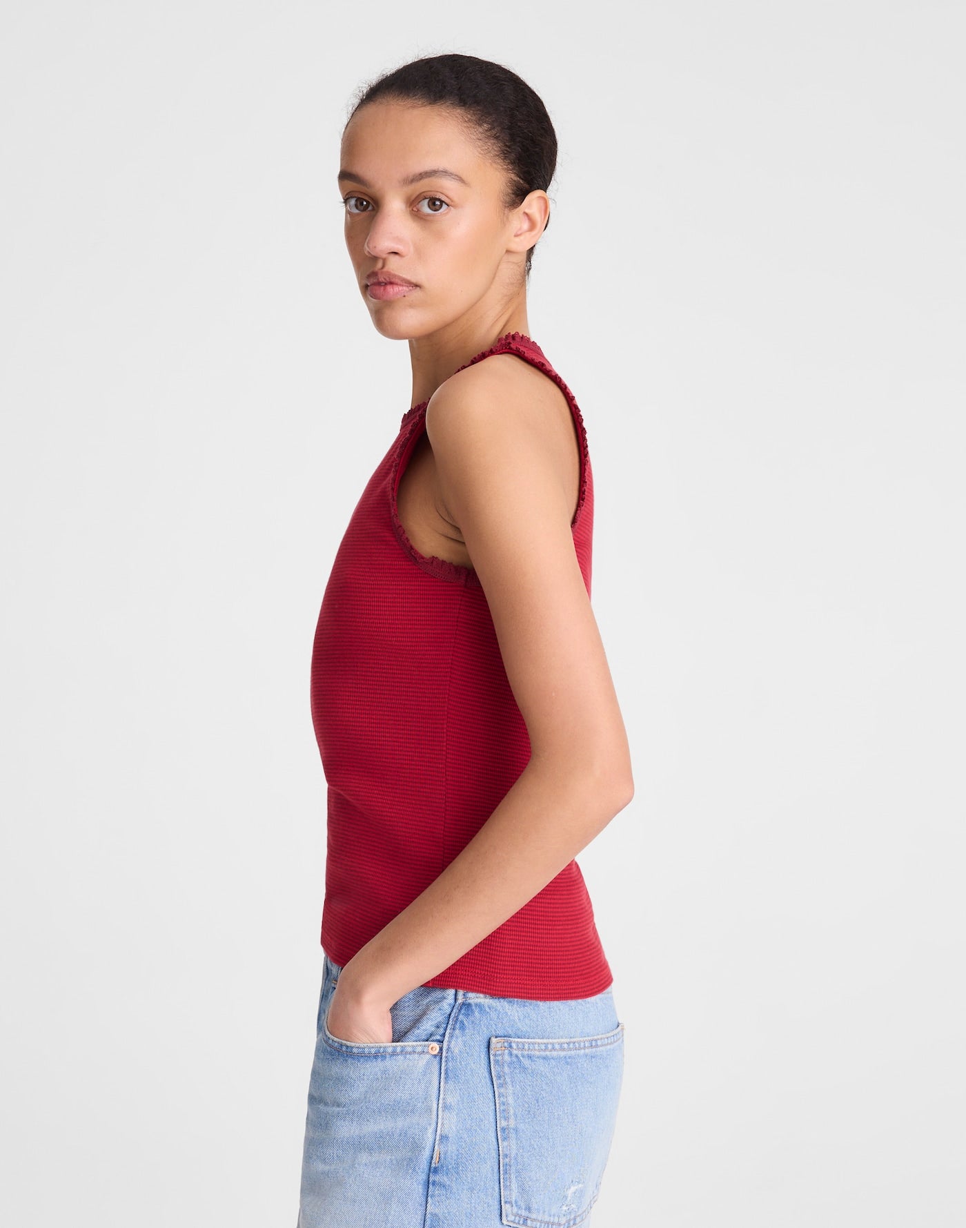 Madewell Lace-Trim Ribbed Tank 94% Cotton
