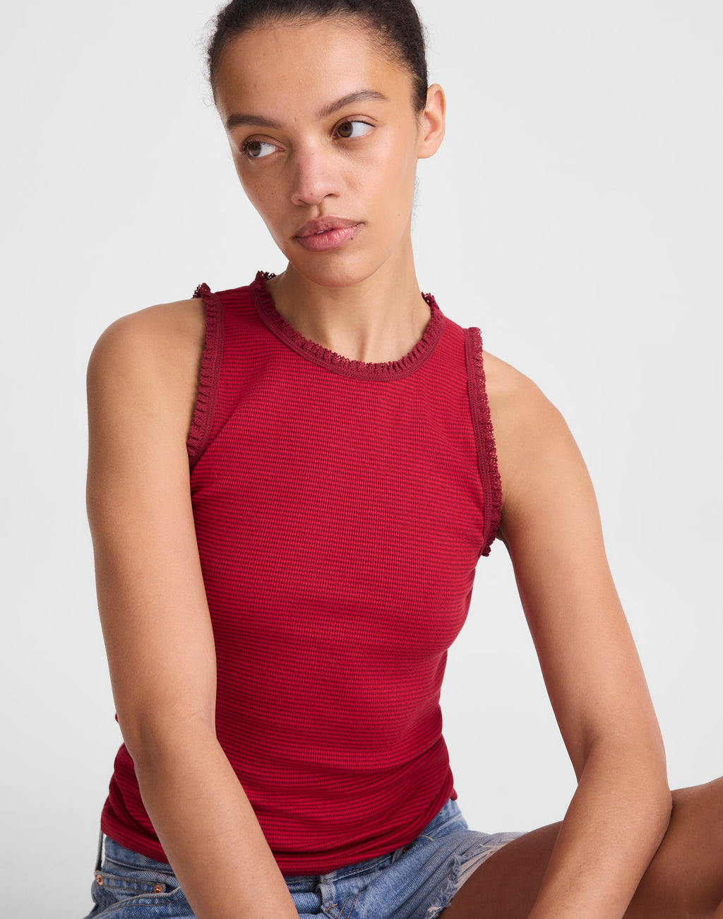 Madewell Lace-Trim Ribbed Tank 94% Cotton