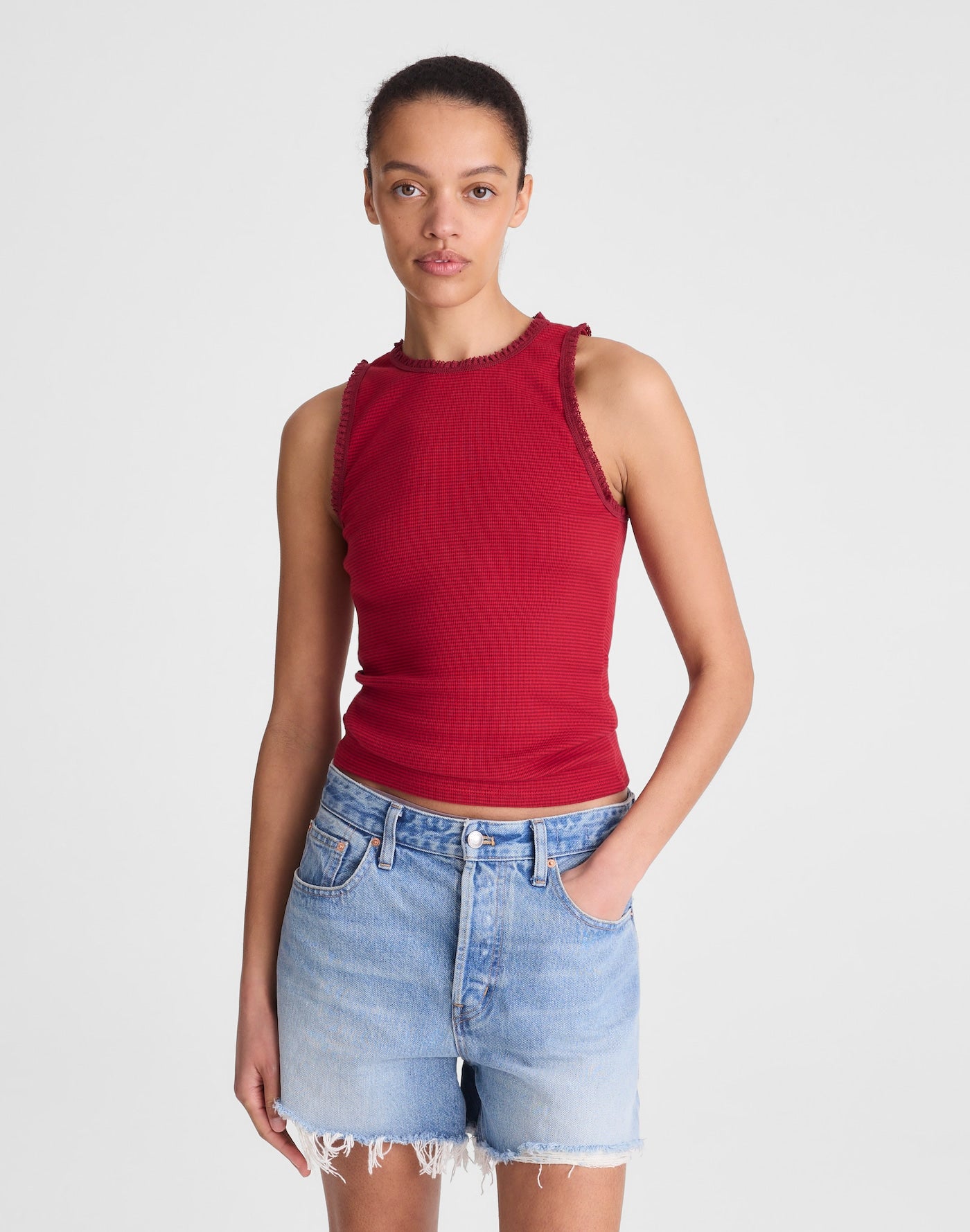 Madewell Lace-Trim Ribbed Tank 94% Cotton