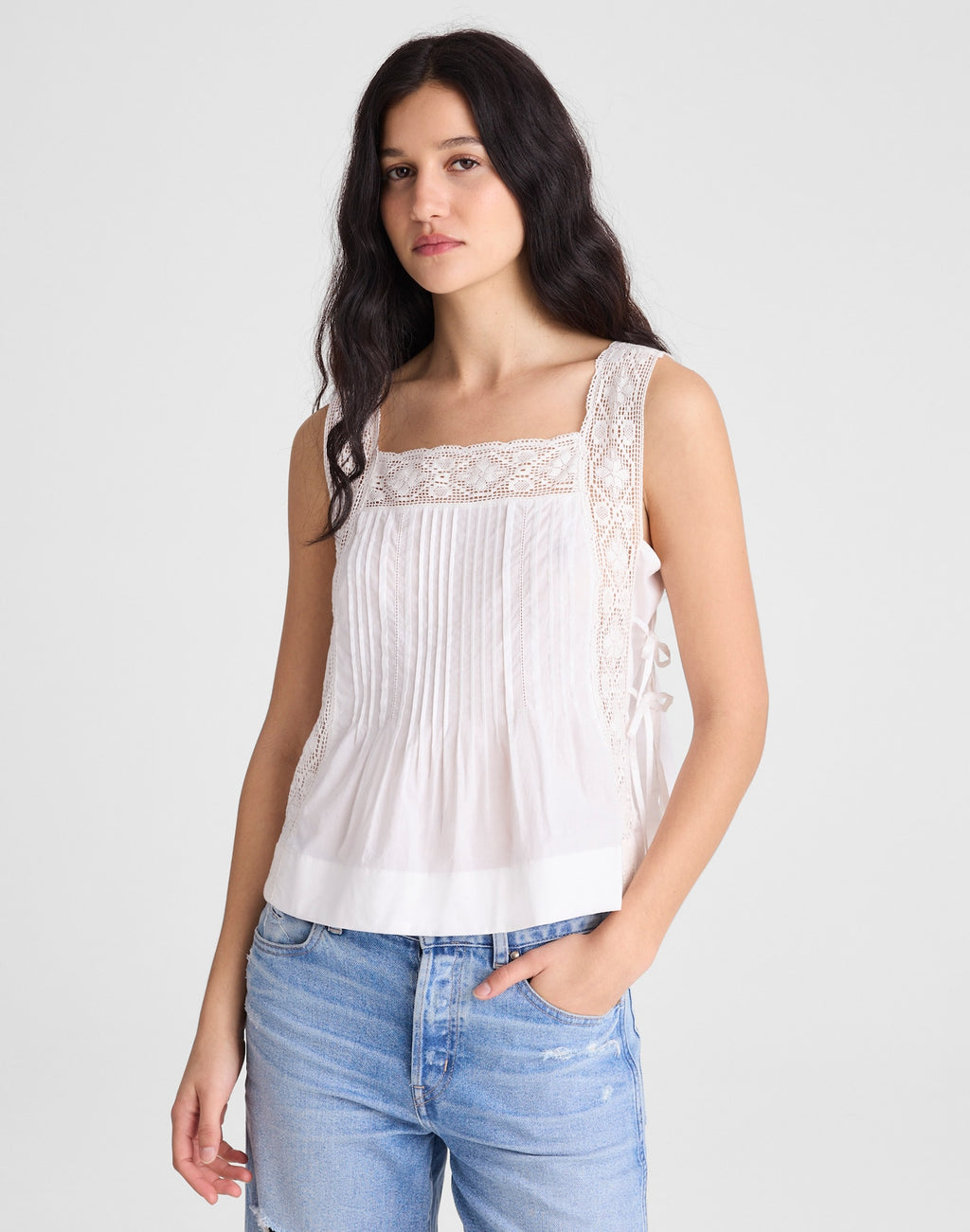 Madewell The Sophie Top Cotton Lace Pintuck